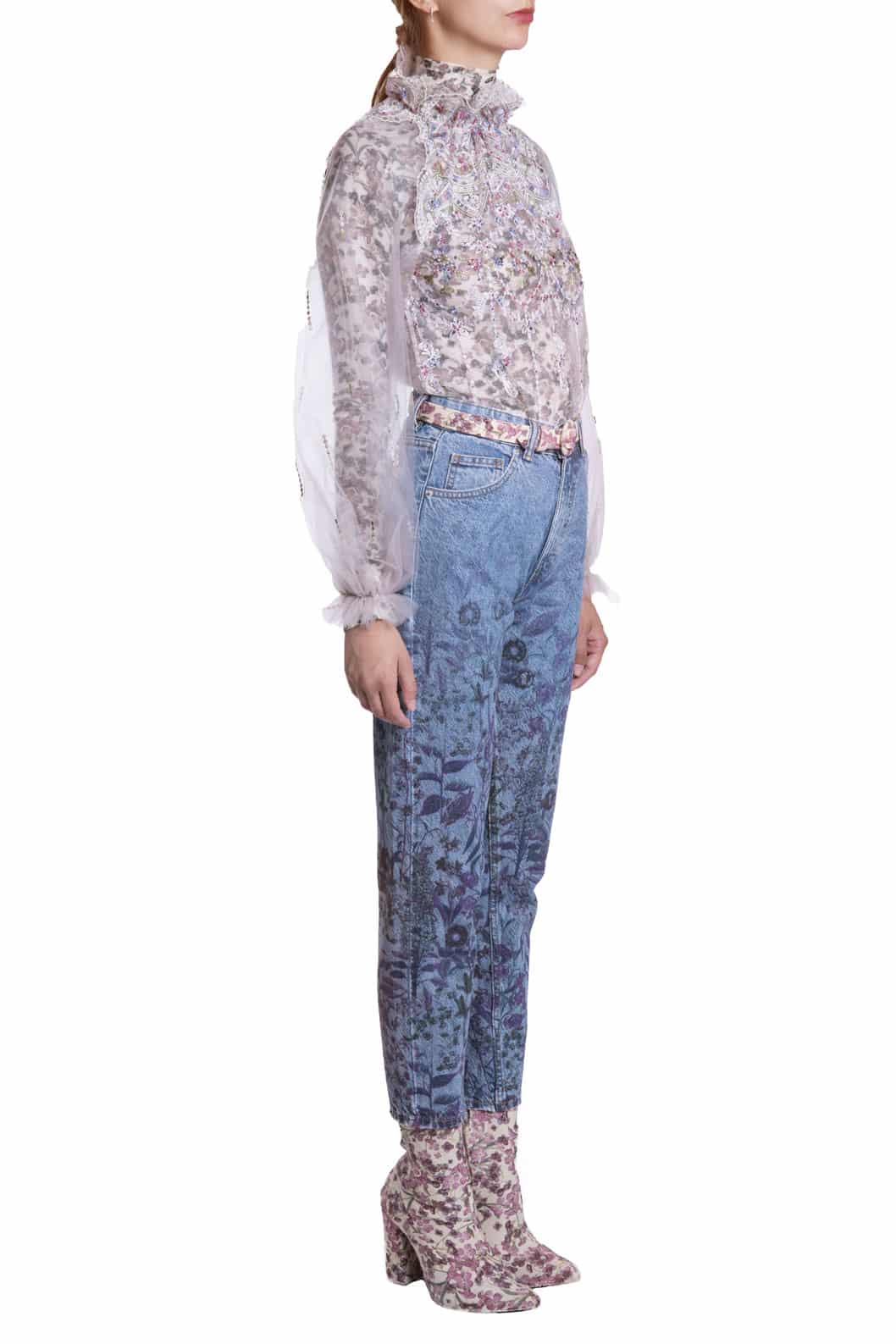Luisa Beccaria Blusa a collo alto ricamata in tulle Outlet
