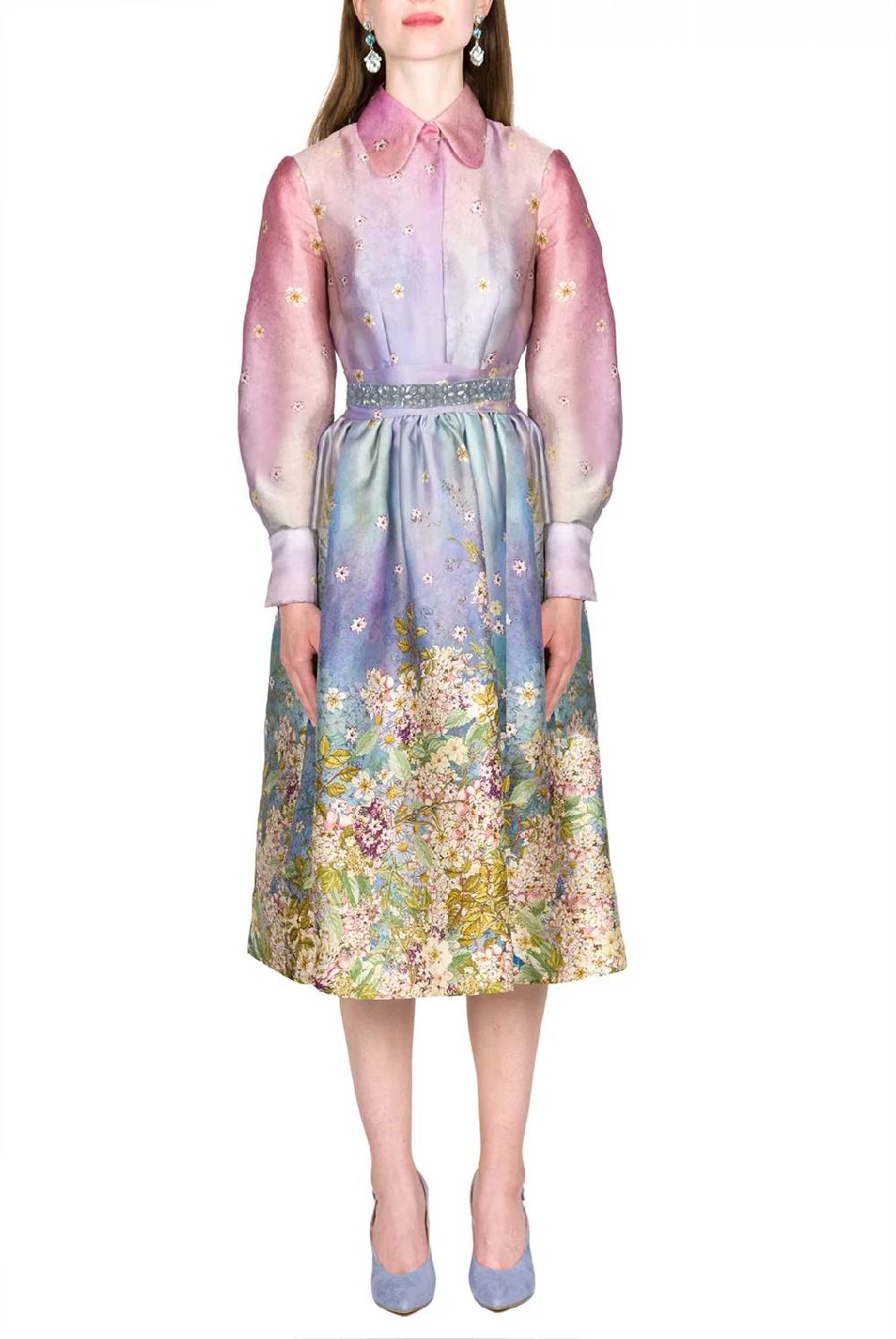 Luisa Beccaria Abito con fiocco in organza di seta con stampa floreale Offerta