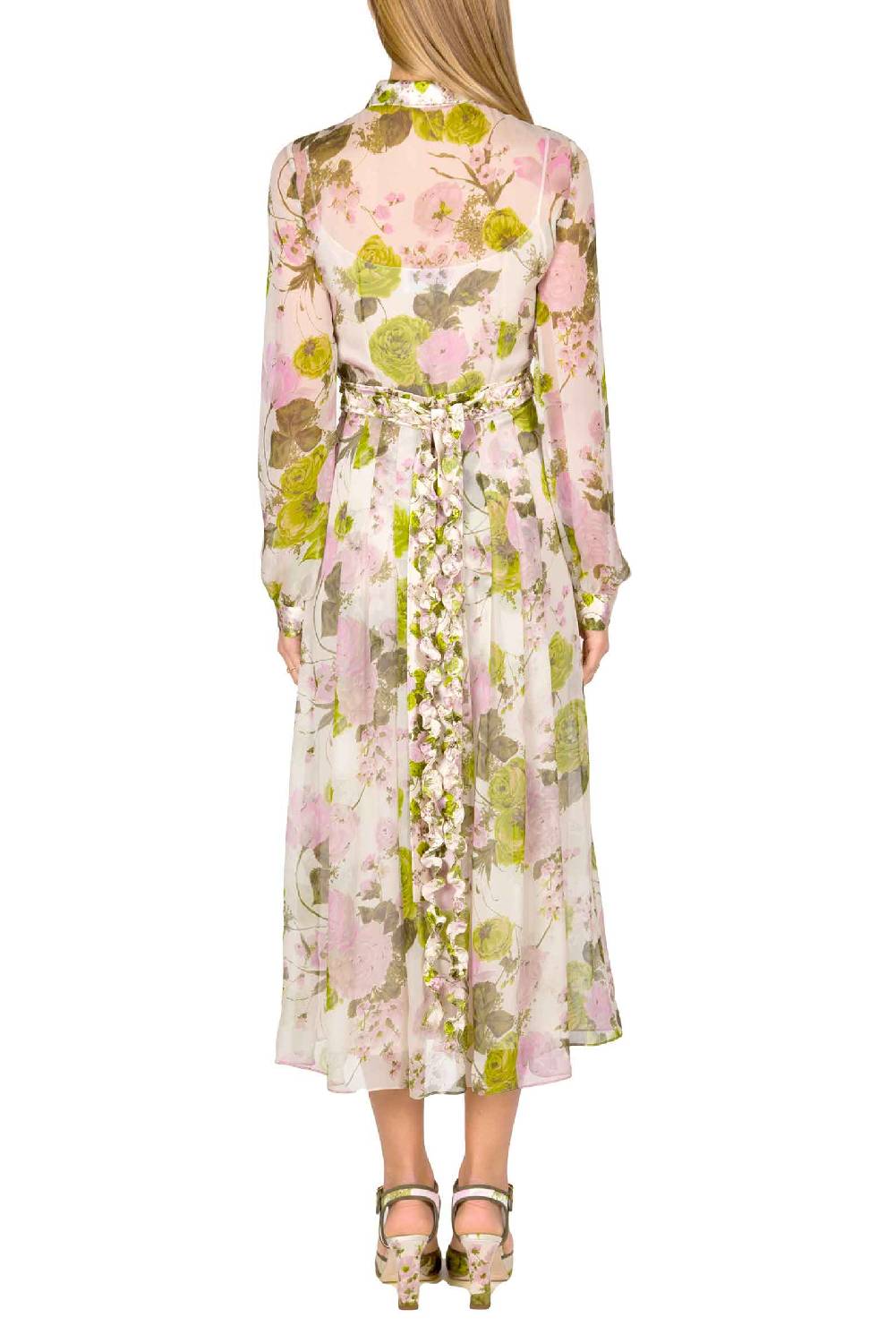Luisa Beccaria Abito midi in chiffon stampato con rose in fiore Italia