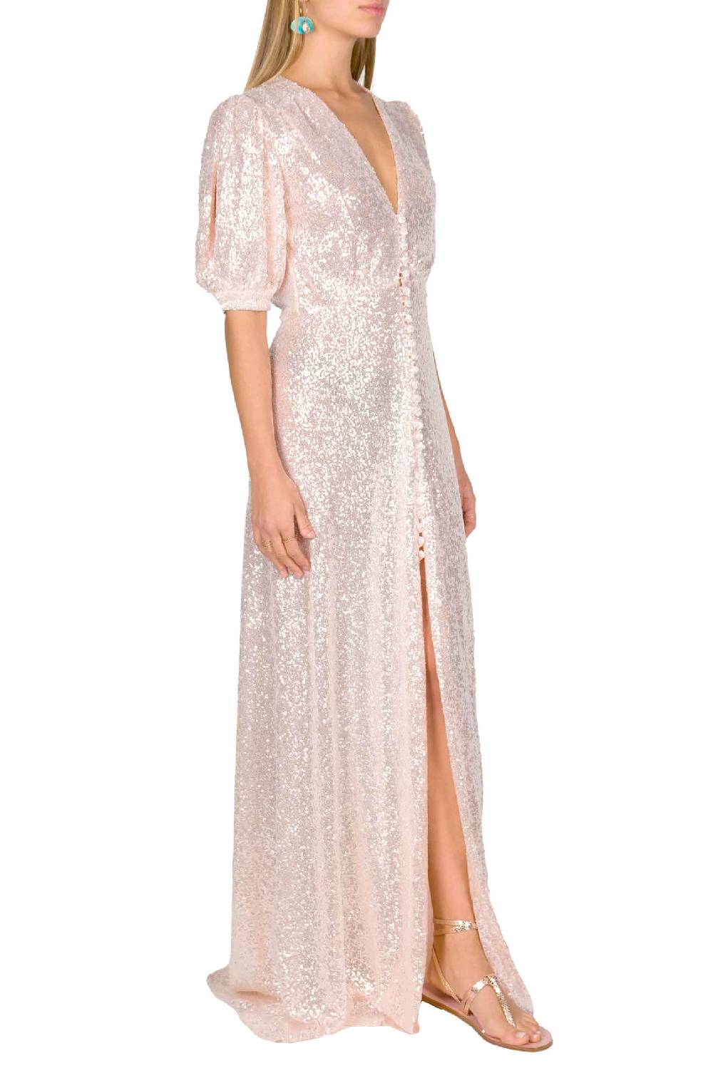 Luisa Beccaria Abito con bottoni in paillettes rosa Promozione