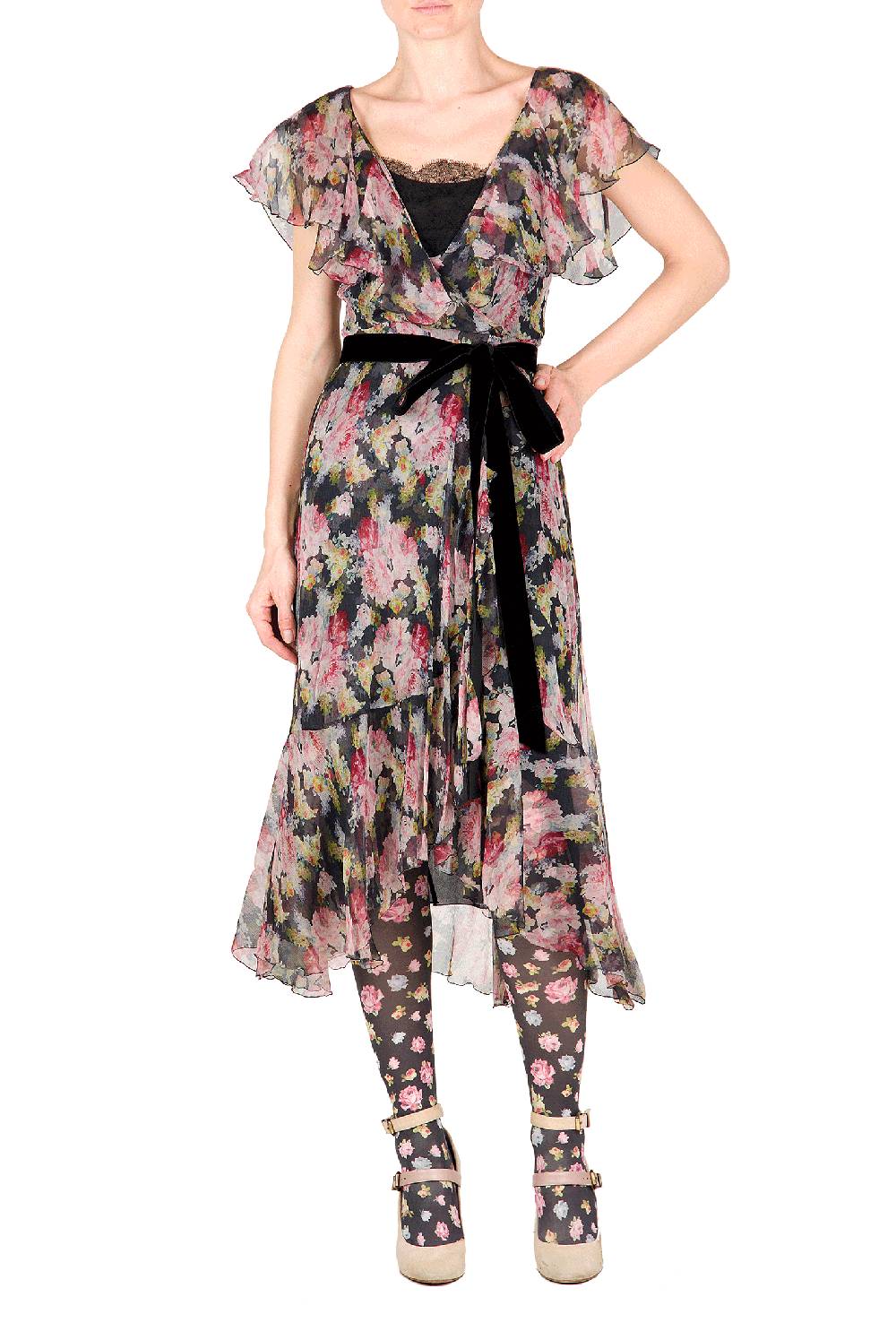 Luisa Beccaria Abito a portafoglio in chiffon floreale Acquista Ora