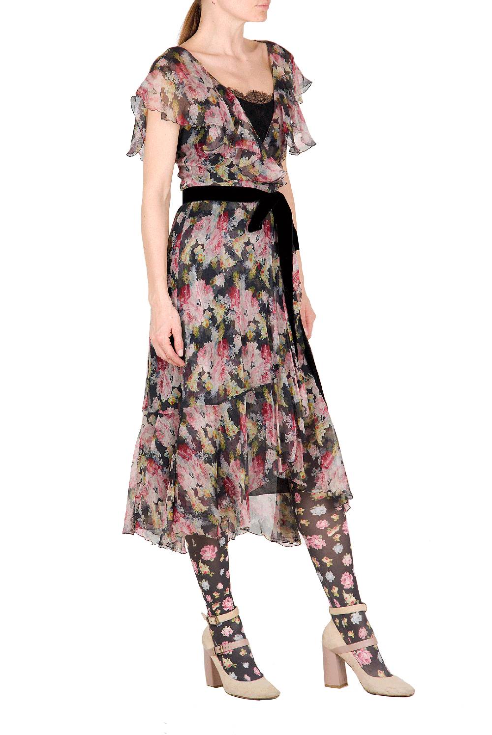Luisa Beccaria Abito a portafoglio in chiffon floreale Acquista Ora