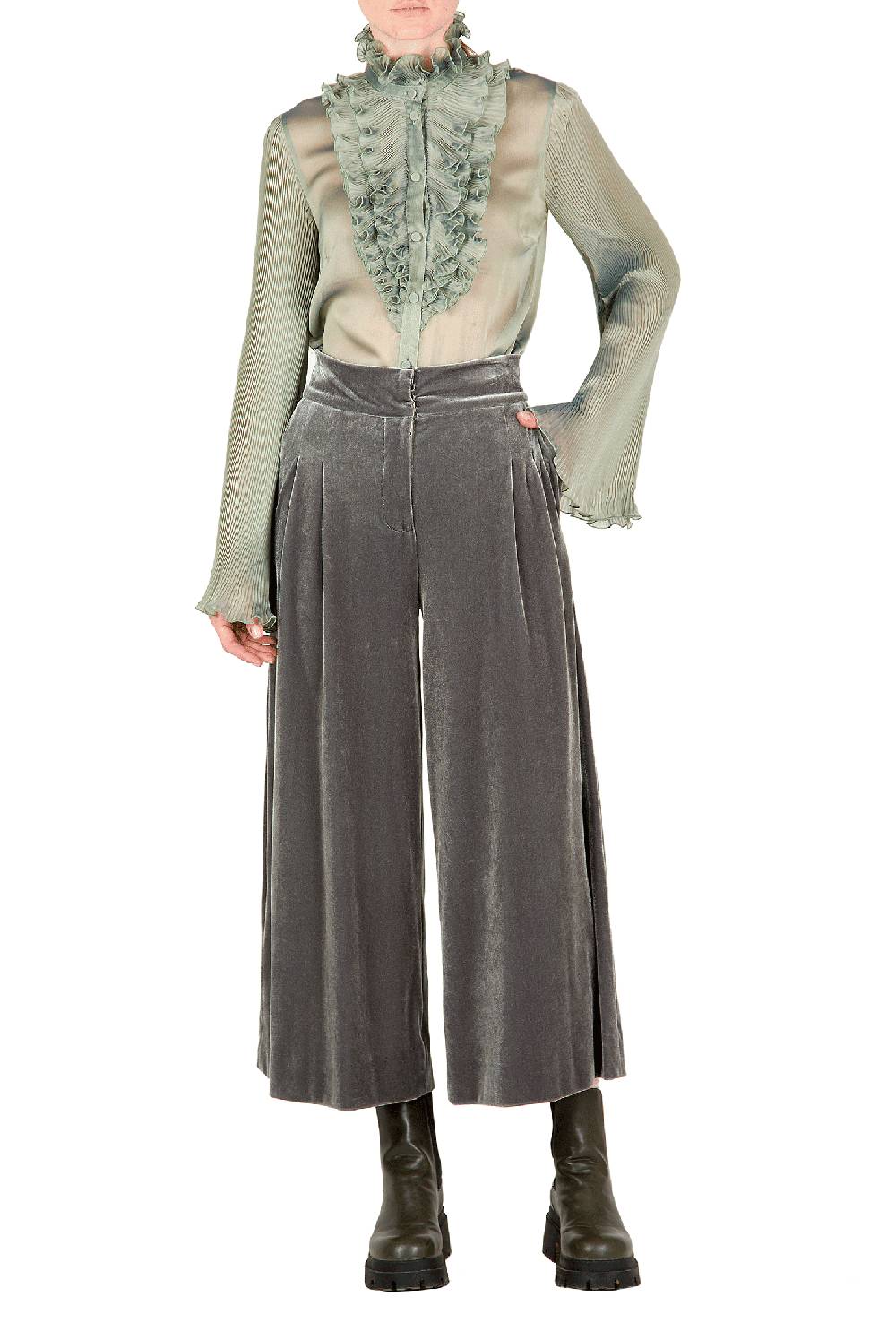 Luisa Beccaria Pantaloni in velluto SALVIA Consegna Veloce