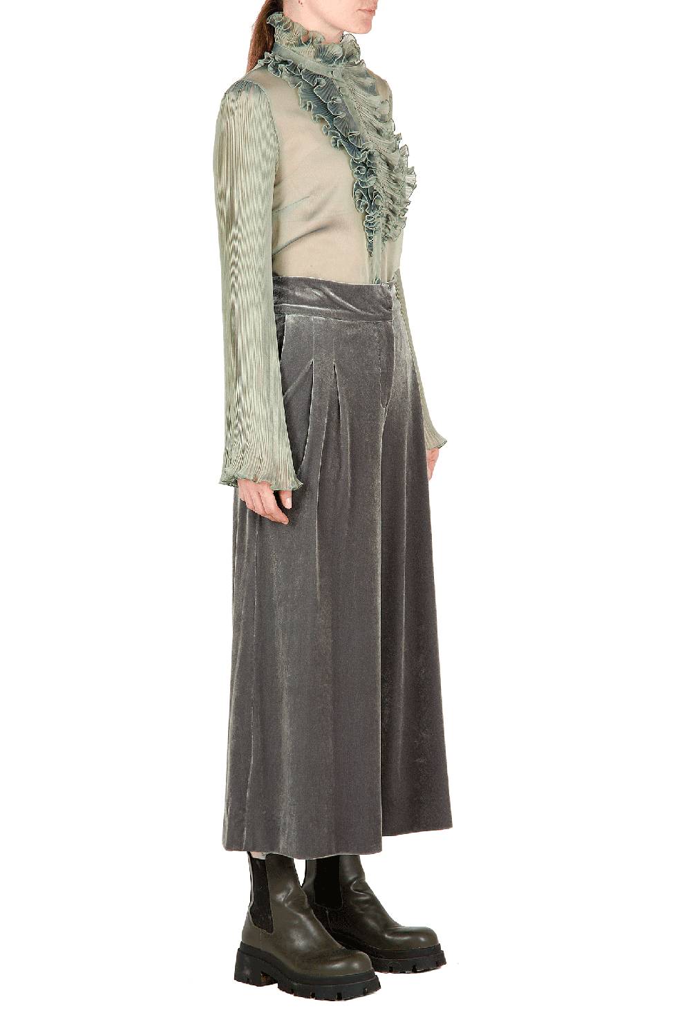 Luisa Beccaria Pantaloni in velluto SALVIA Consegna Veloce