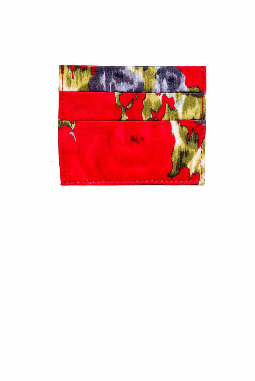 Luisa Beccaria Portacarte in seta stampata fiore rosso Sottocosto
