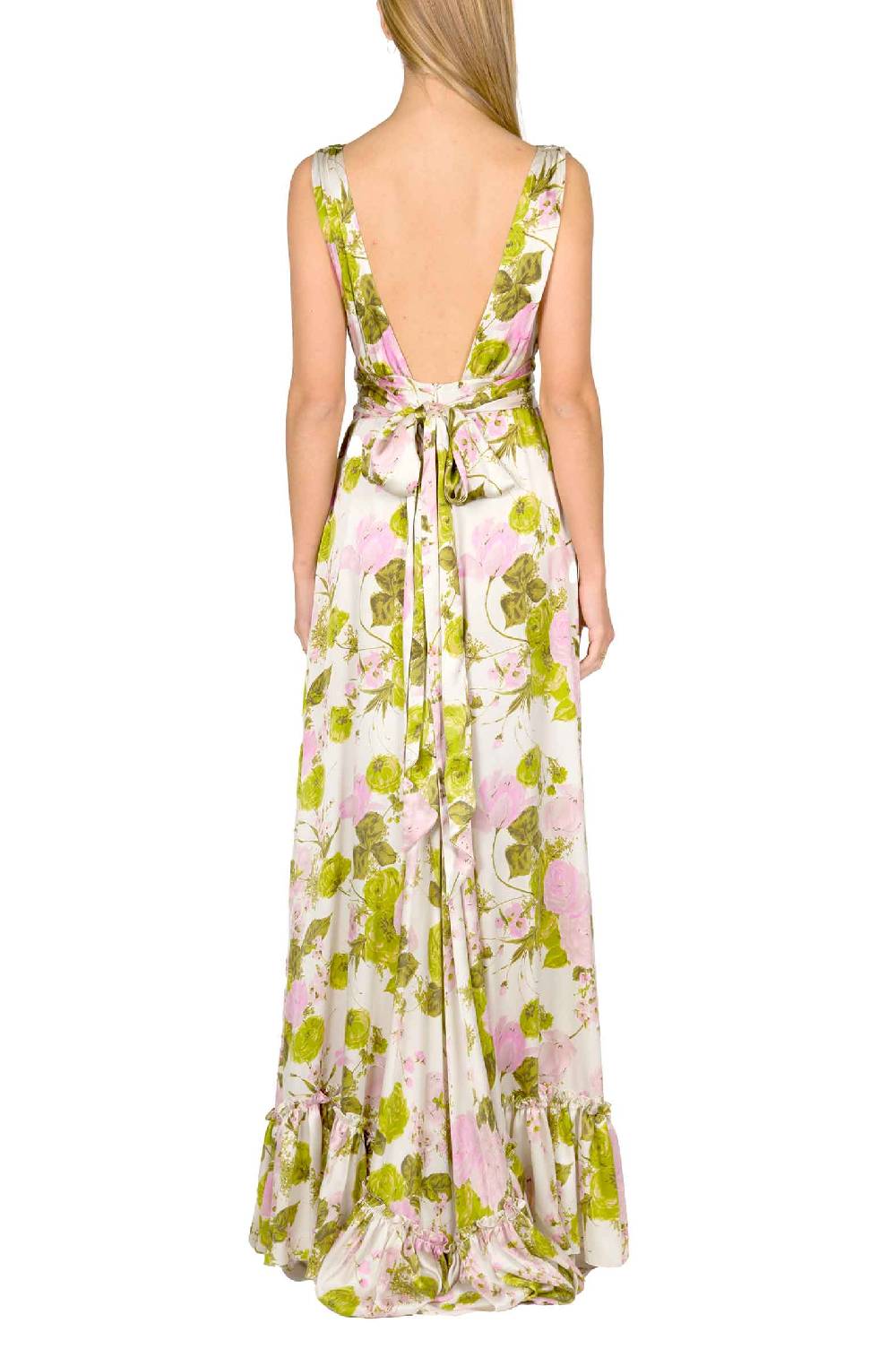 Luisa Beccaria Abito Lungo In Seta Blooming Roses Con Scollo A V In Vendita