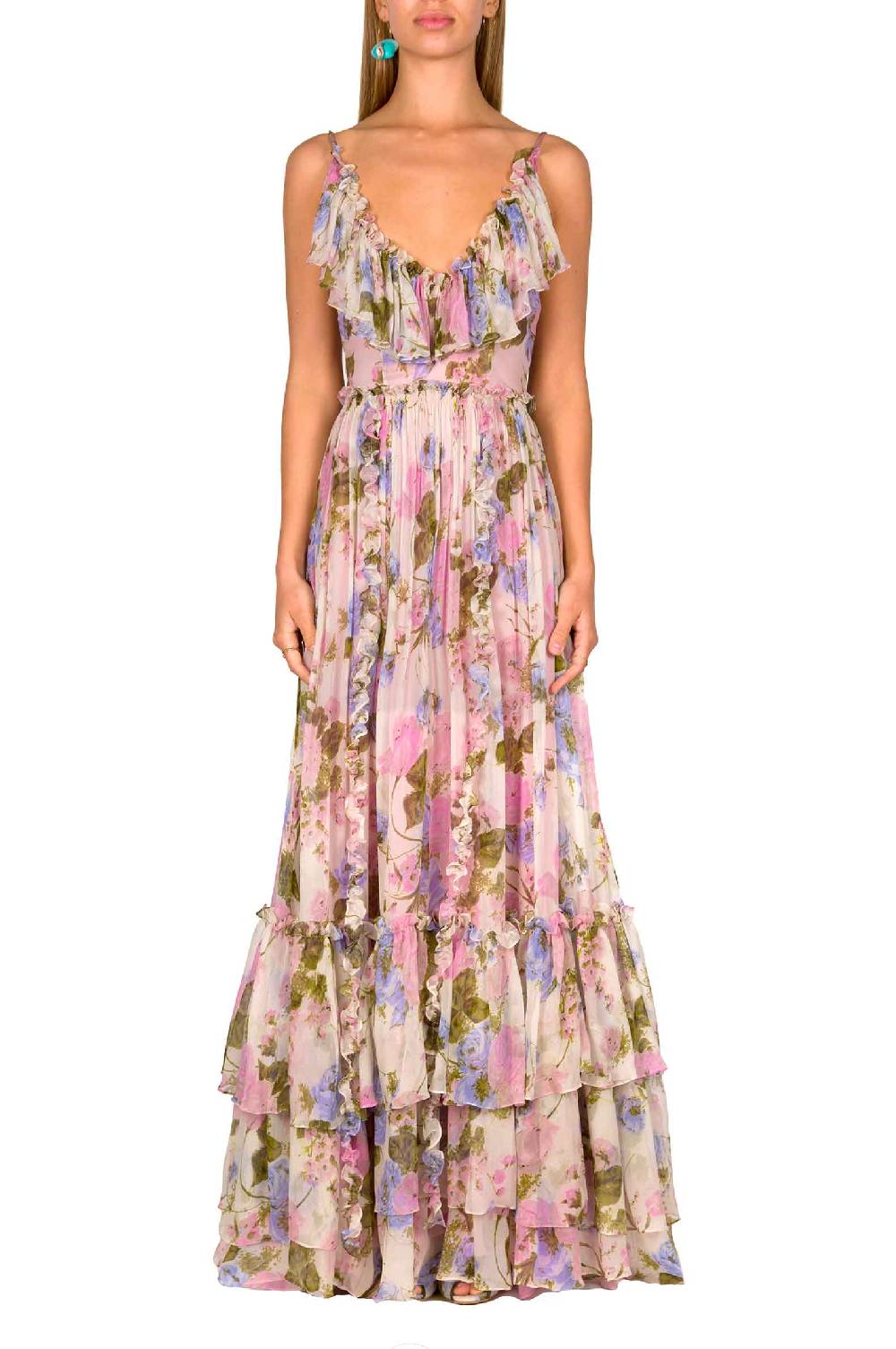 Luisa Beccaria Maxi abito arricciato in chiffon floreale Shopping Online