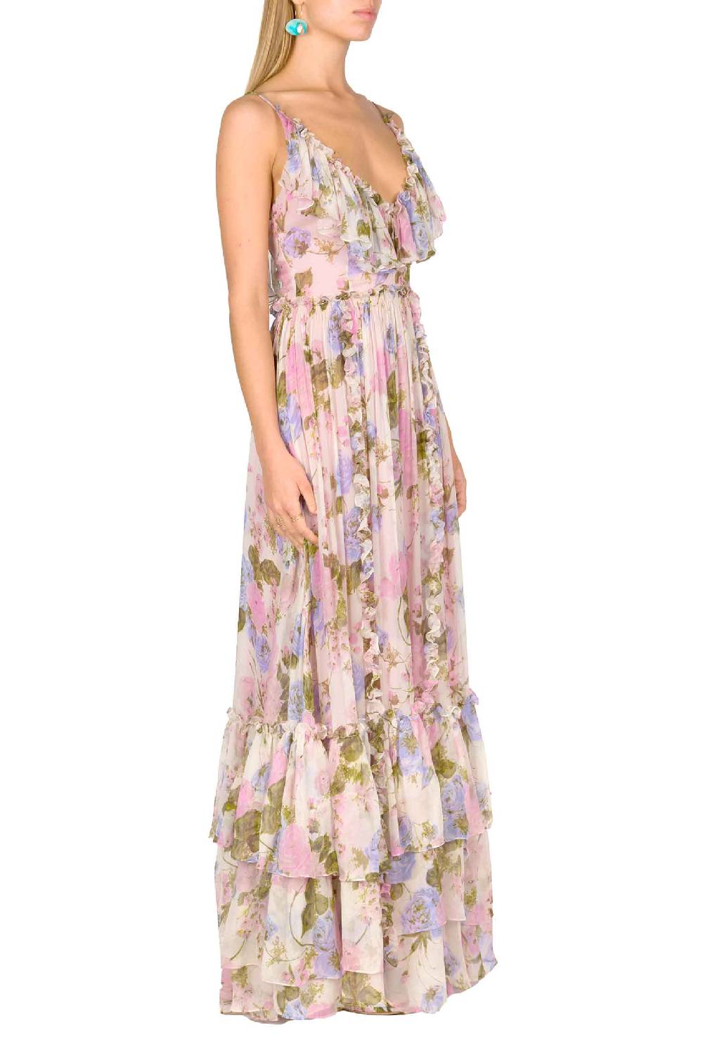 Luisa Beccaria Maxi abito arricciato in chiffon floreale Shopping Online