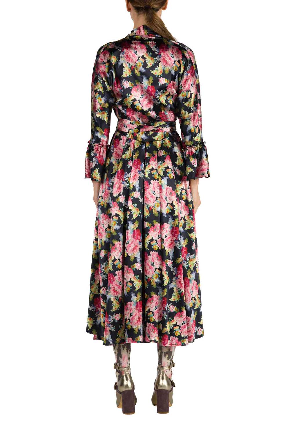 Luisa Beccaria Abito Luisa Wrap Satin Floreale Stampa Rose Affare Del Giorno