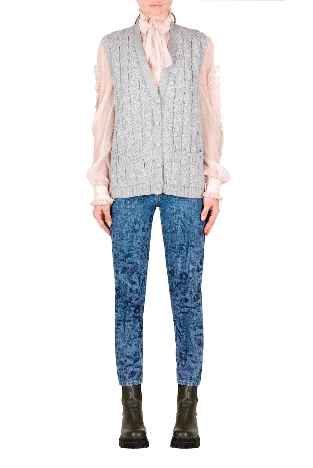 Luisa Beccaria Gilet Lana Ritorto Grigio Presa