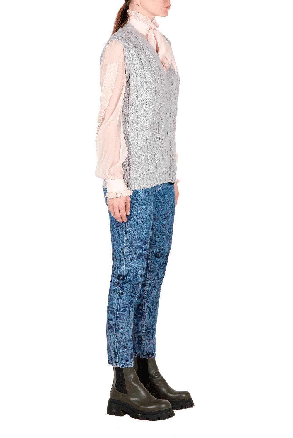 Luisa Beccaria Gilet Lana Ritorto Grigio Presa