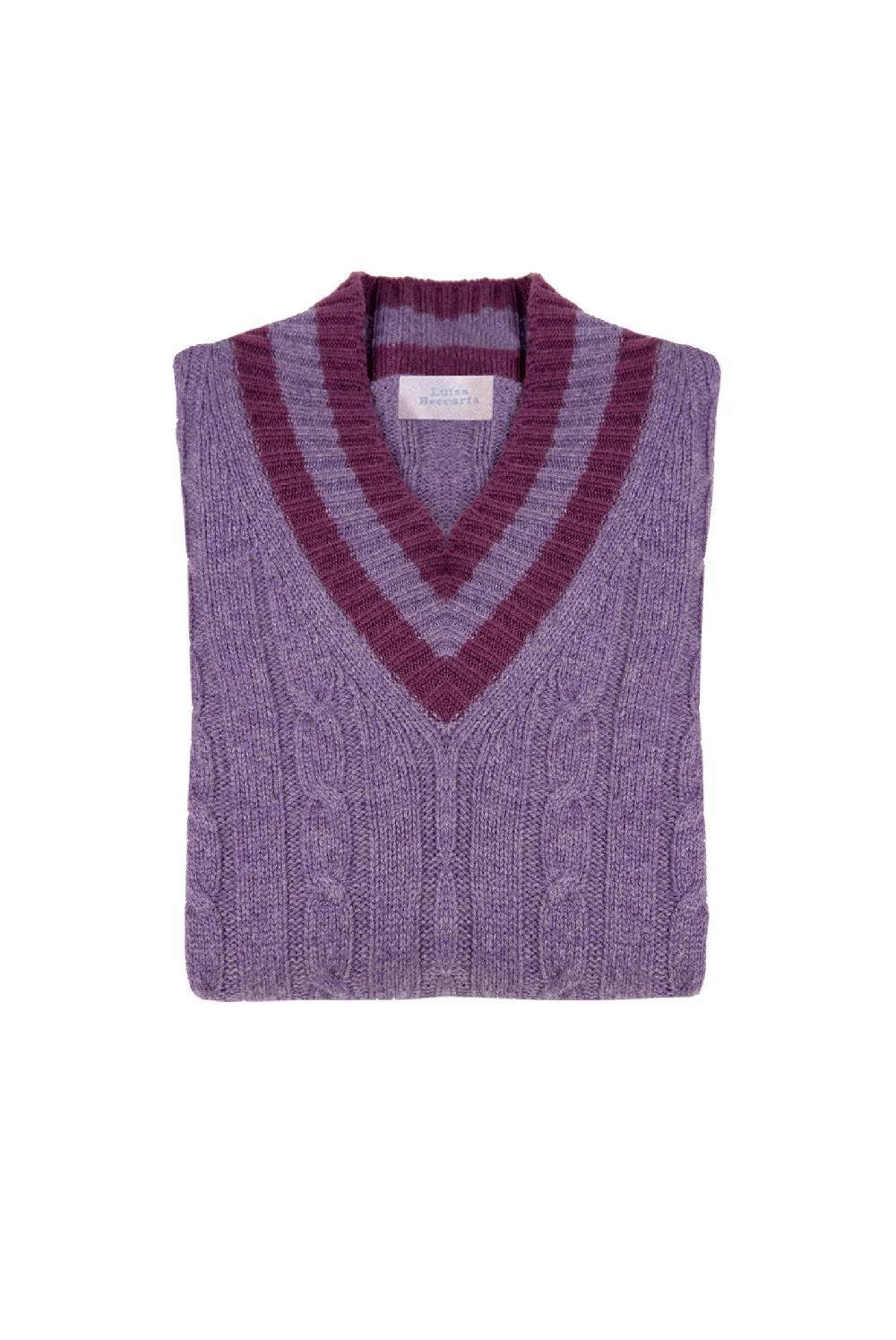 Luisa Beccaria Maglia viola in cashmere a trecce con scollo a V Sconto