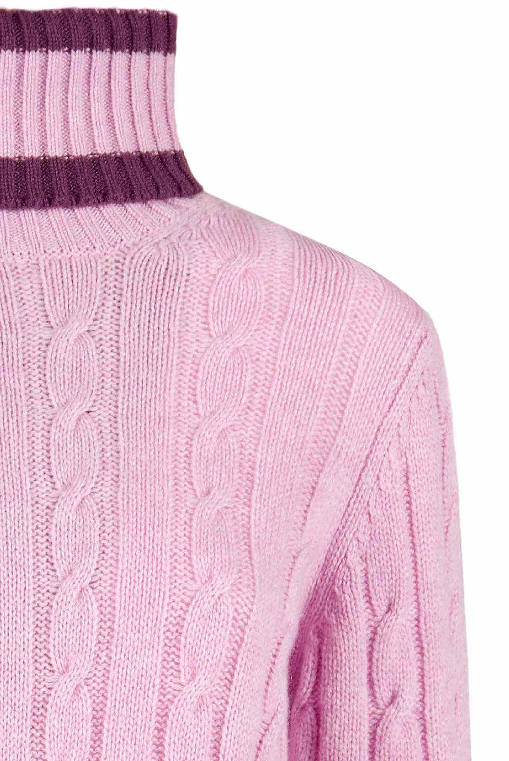 Luisa Beccaria Maglione dolcevita in cashmere a trecce rosa Offerte