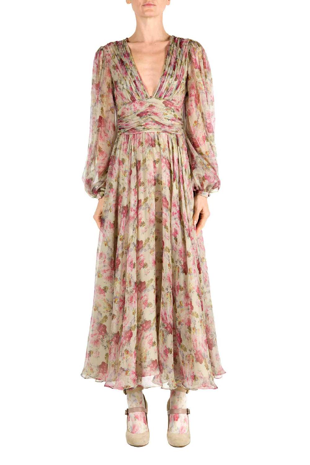 Luisa Beccaria Abito in chiffon con rose stampate Qualità