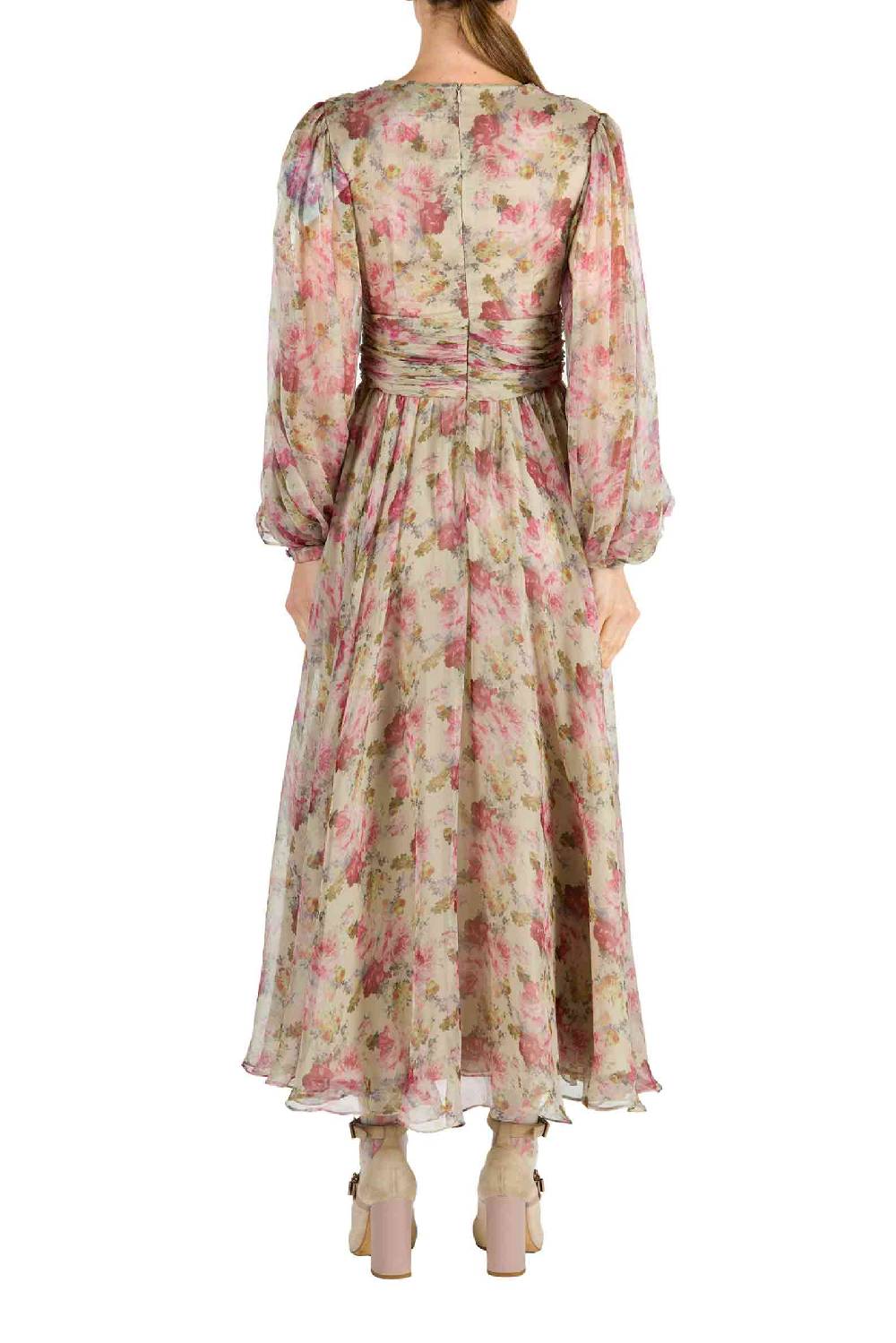 Luisa Beccaria Abito in chiffon con rose stampate Qualità