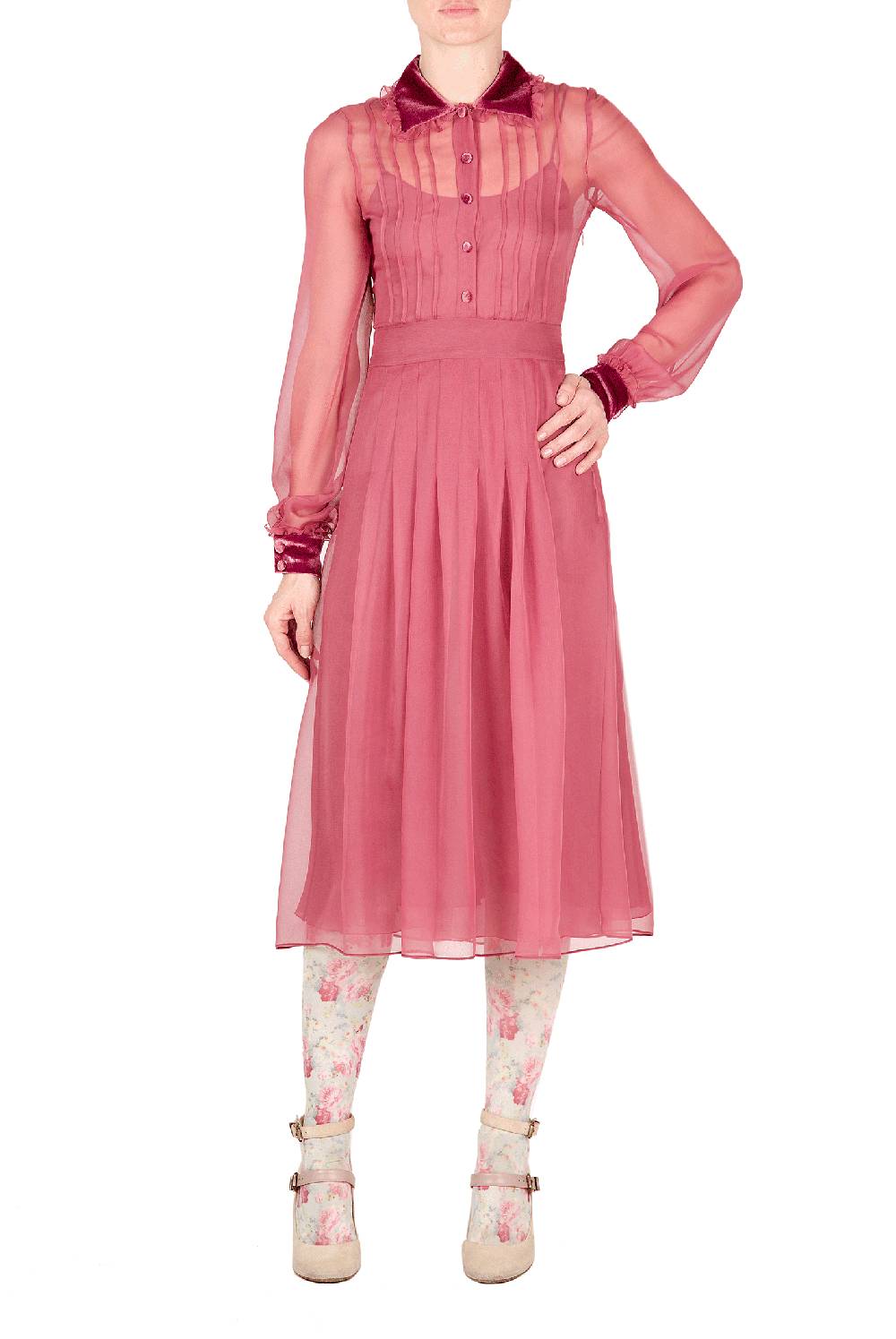 Luisa Beccaria Abito in chiffon con passamaneria in velluto Vendita