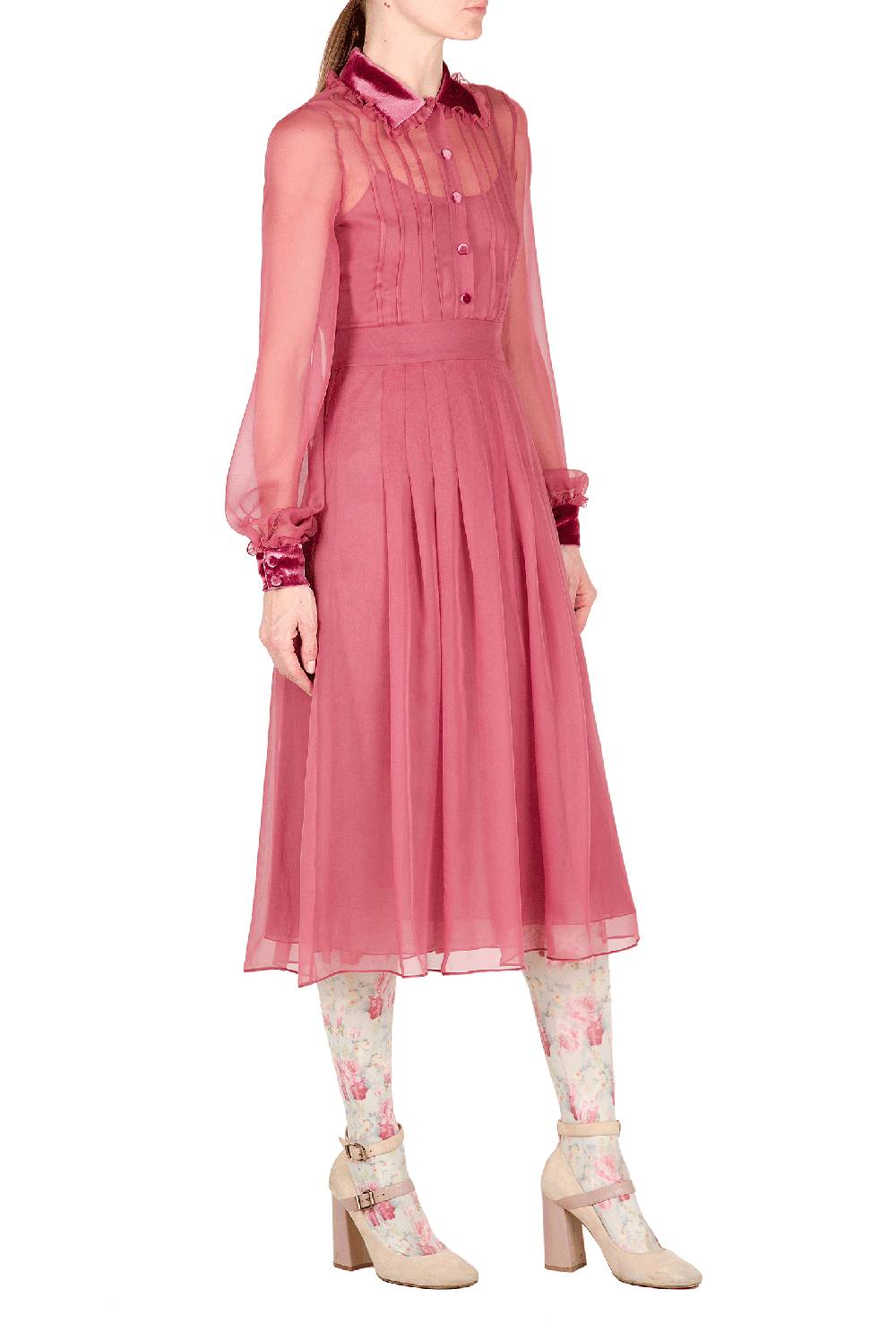 Luisa Beccaria Abito in chiffon con passamaneria in velluto Vendita