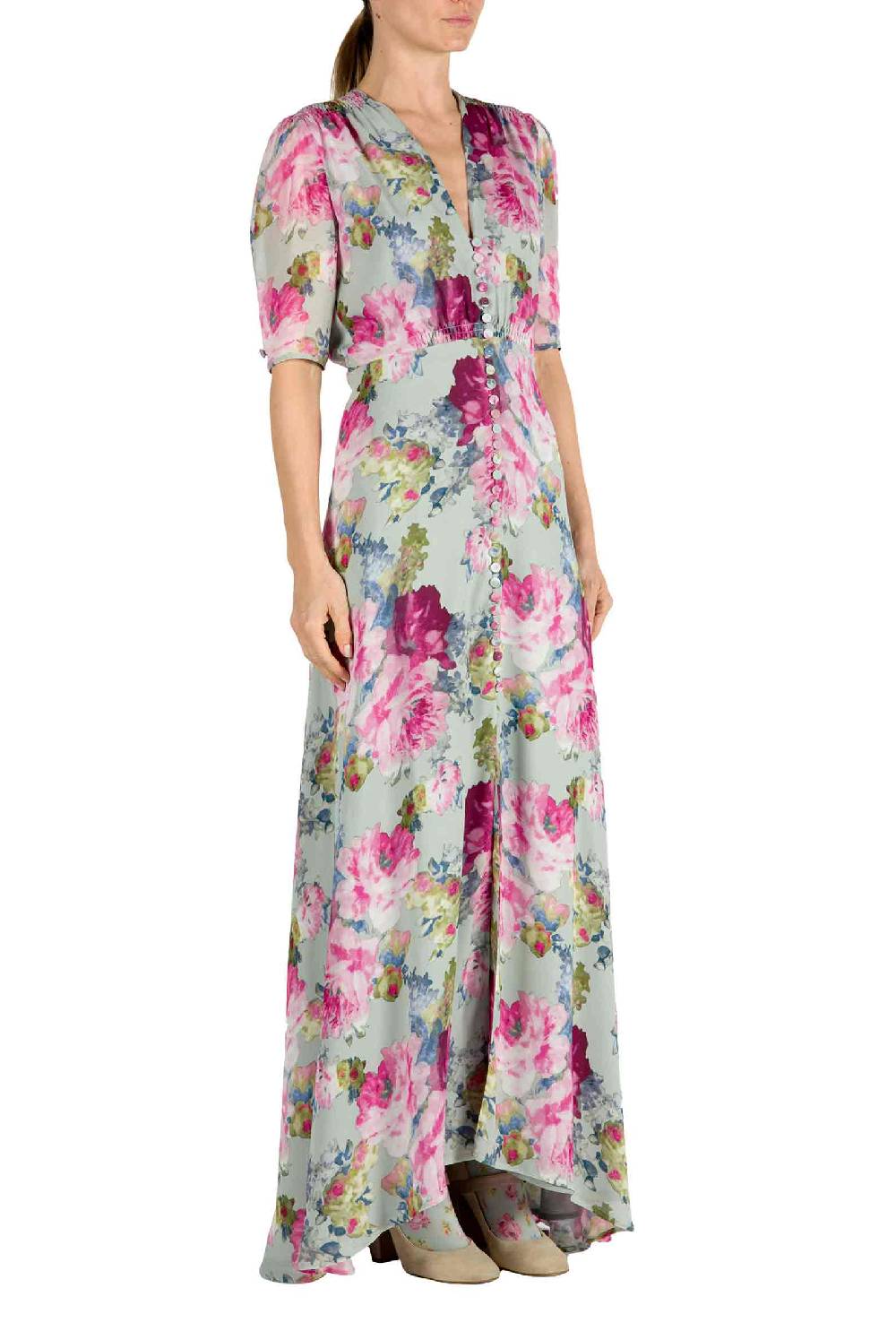Luisa Beccaria Abito Bottoncino in Crepe Stampa Floreale Rose Fino Al -60%