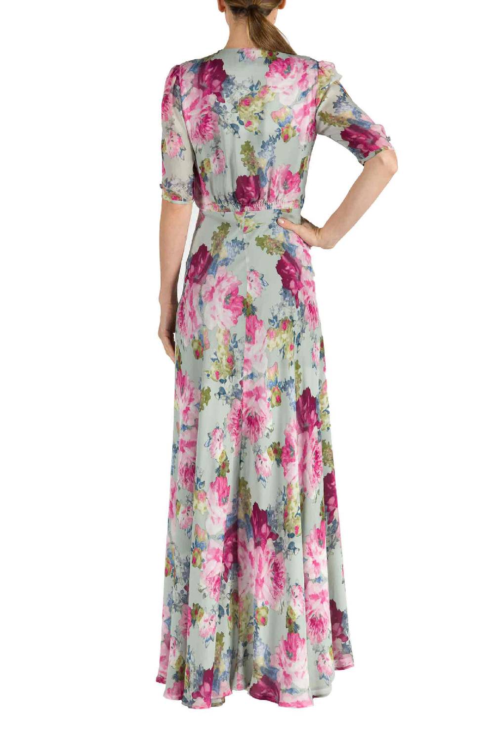Luisa Beccaria Abito Bottoncino in Crepe Stampa Floreale Rose Fino Al -60%