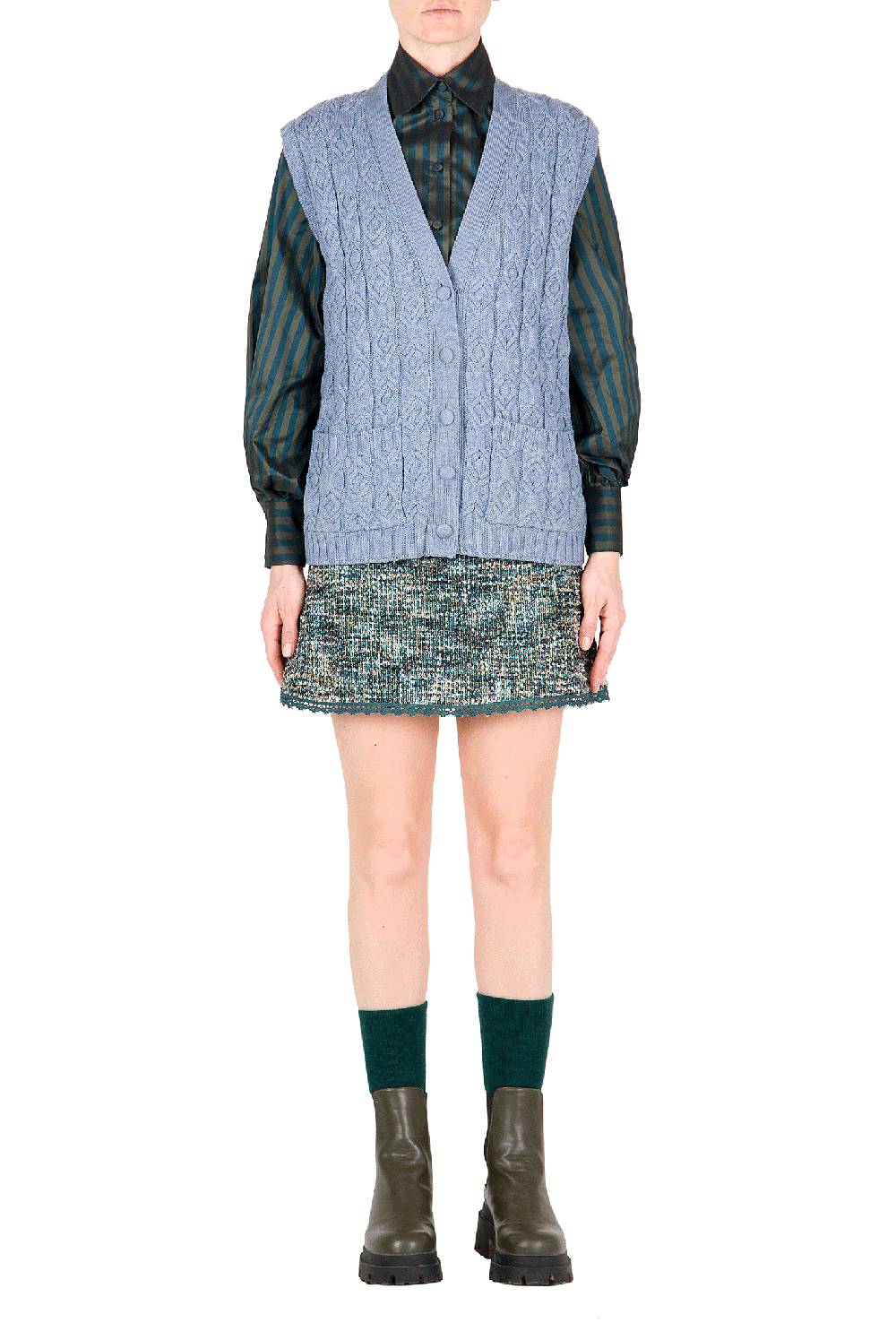Luisa Beccaria Gilet in lana ritorta Blu Affare Del Giorno