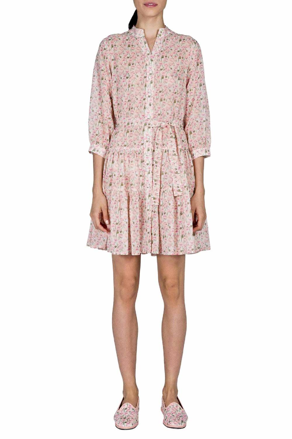 Luisa Beccaria Mini abito rosa Papaveri in cotone Offerte