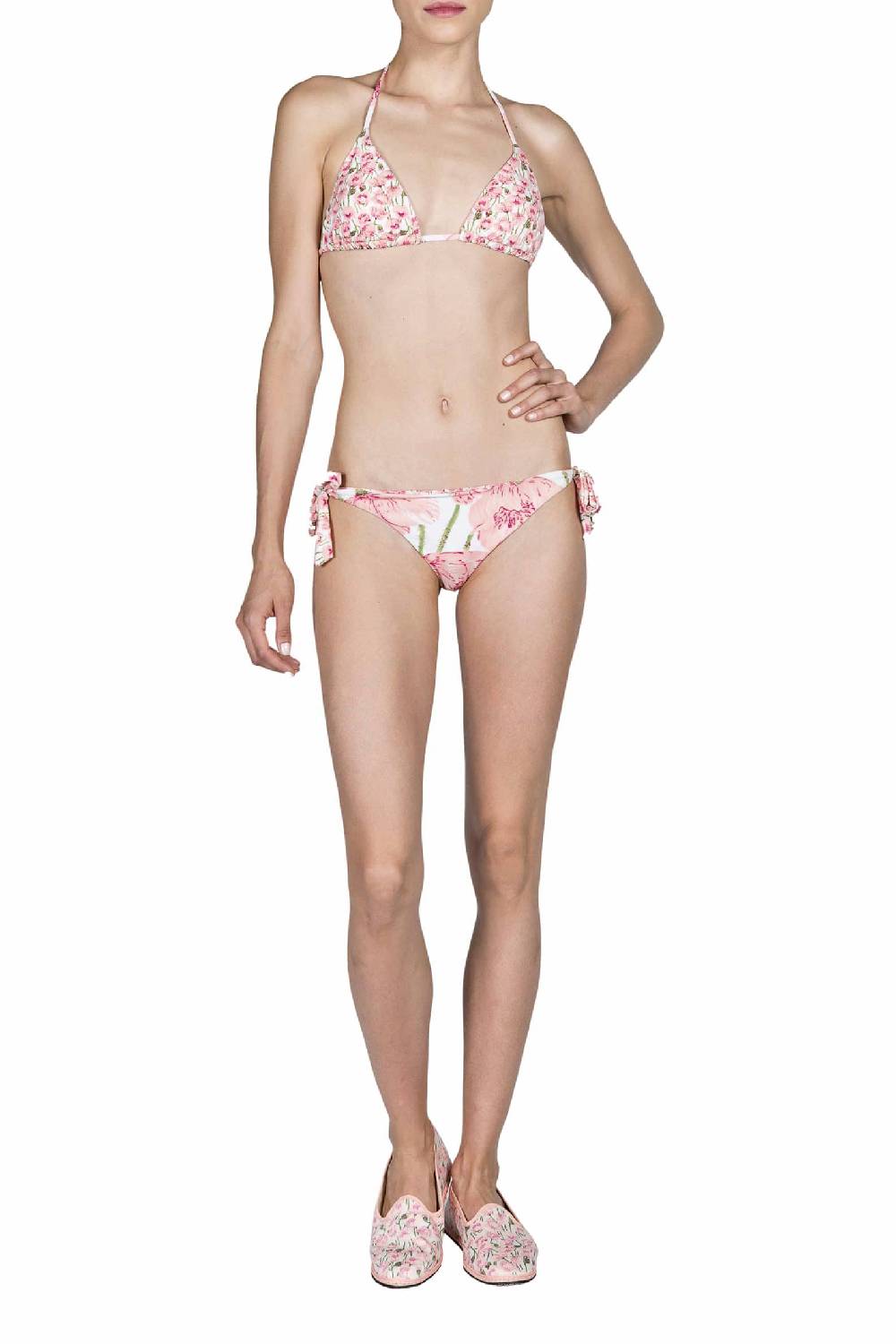 Luisa Beccaria Bikini Triangolo E Slip Rosa Papaveri Double Face Hotsell