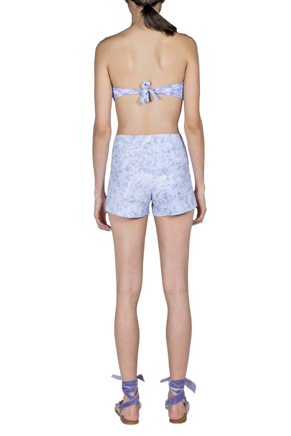 Luisa Beccaria Pantaloncini in lino con stampa rose lilla Moda