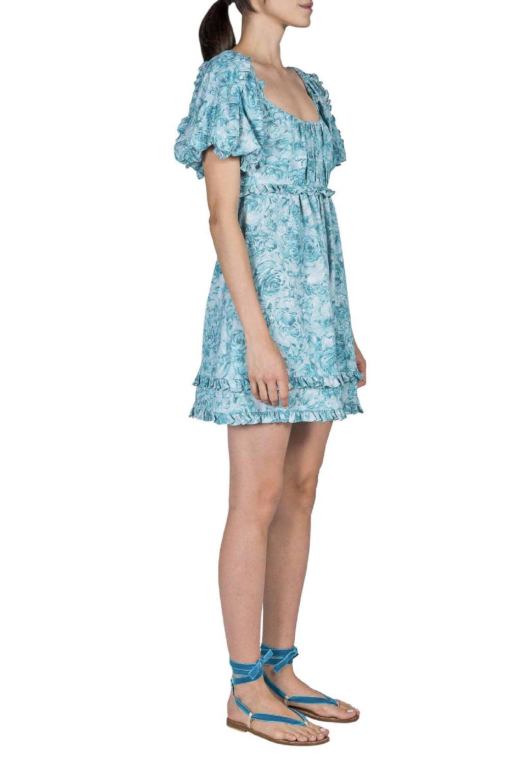 Luisa Beccaria Mini abito in lino stampato con rose 2025