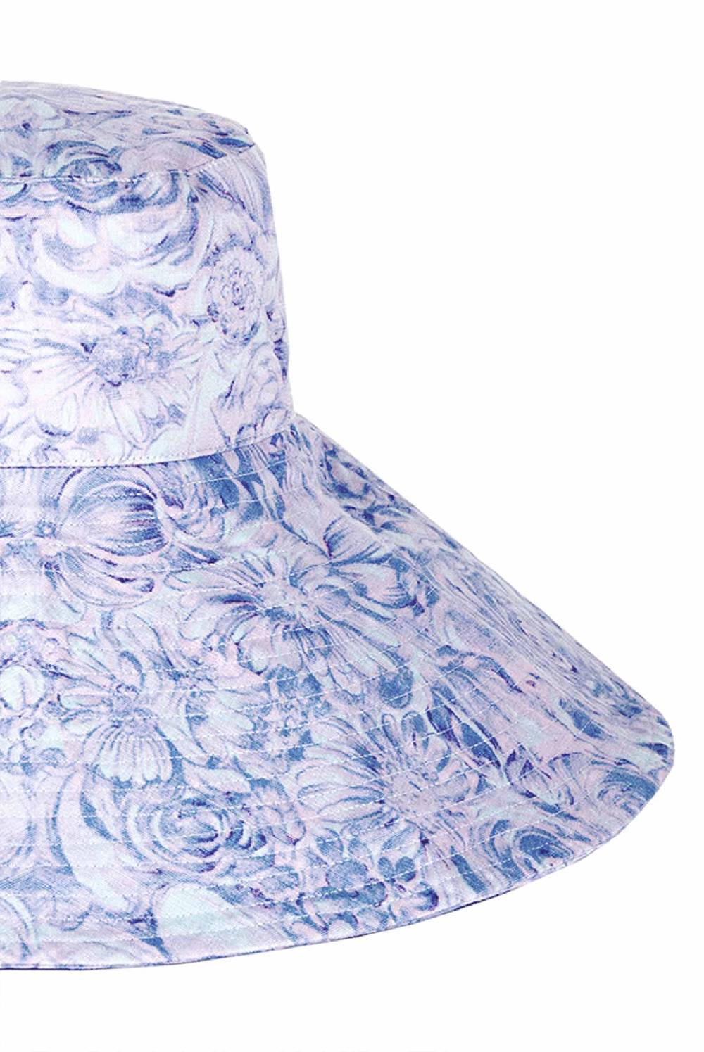 Luisa Beccaria Cappello in lino Capri con stampa rose viola Italia