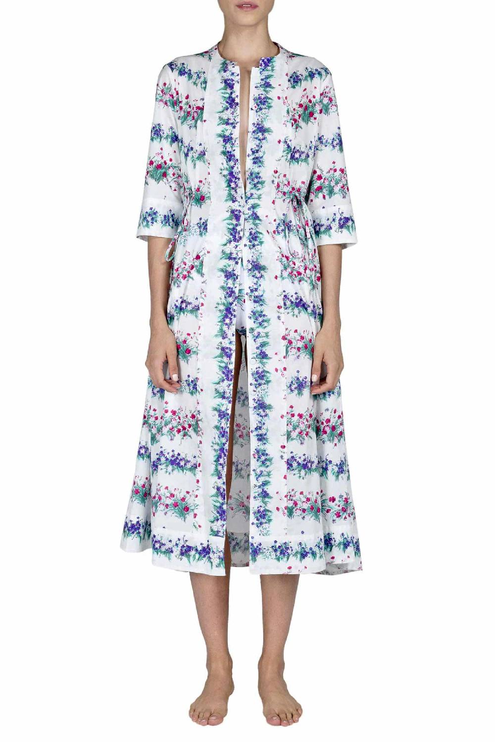 Luisa Beccaria Abito Midi Caftano Blu Stampa Fiori In Linea
