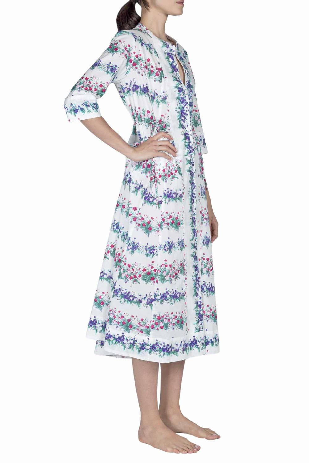 Luisa Beccaria Abito Midi Caftano Blu Stampa Fiori In Linea