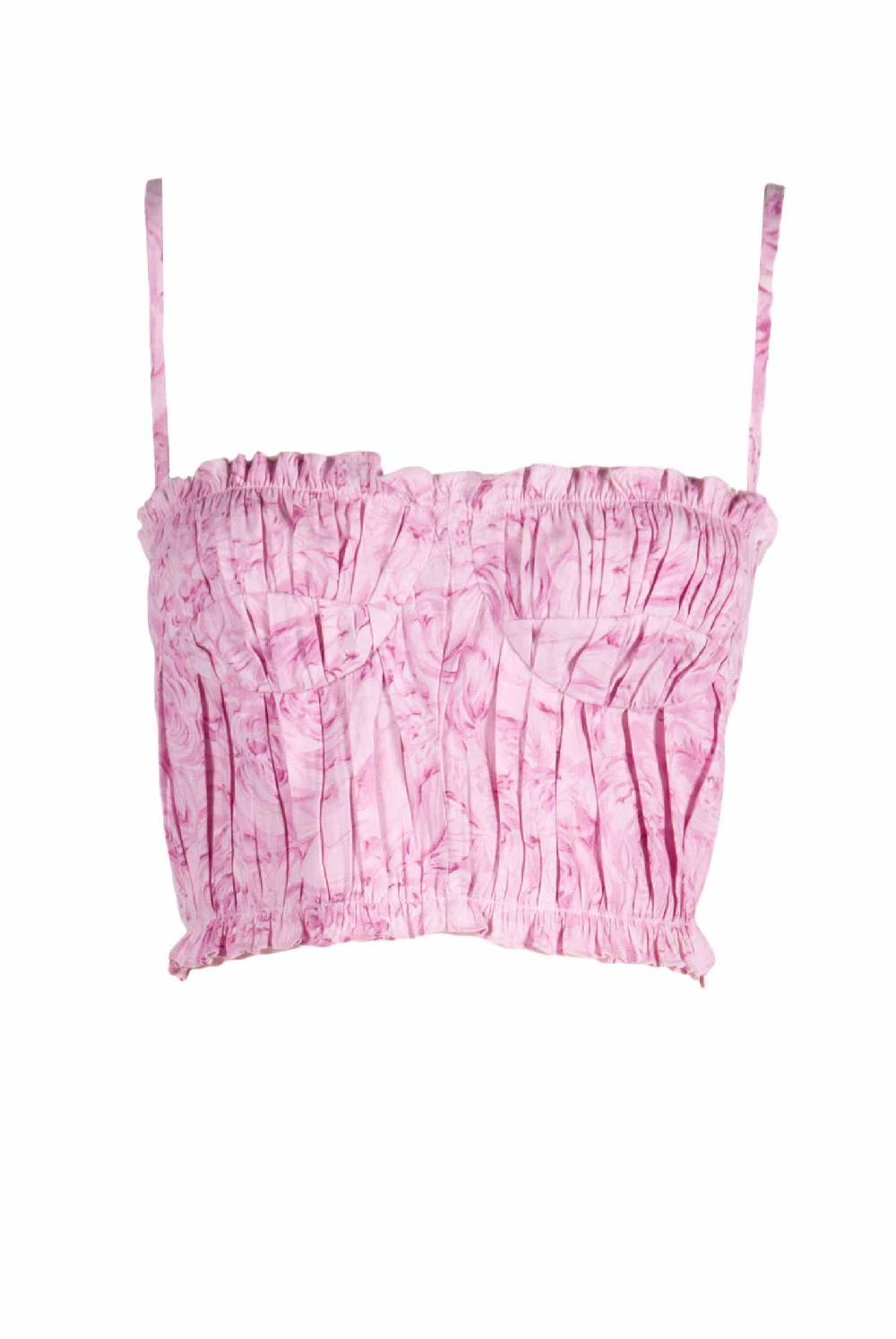 Luisa Beccaria Top in lino drappeggiato con stampa rose