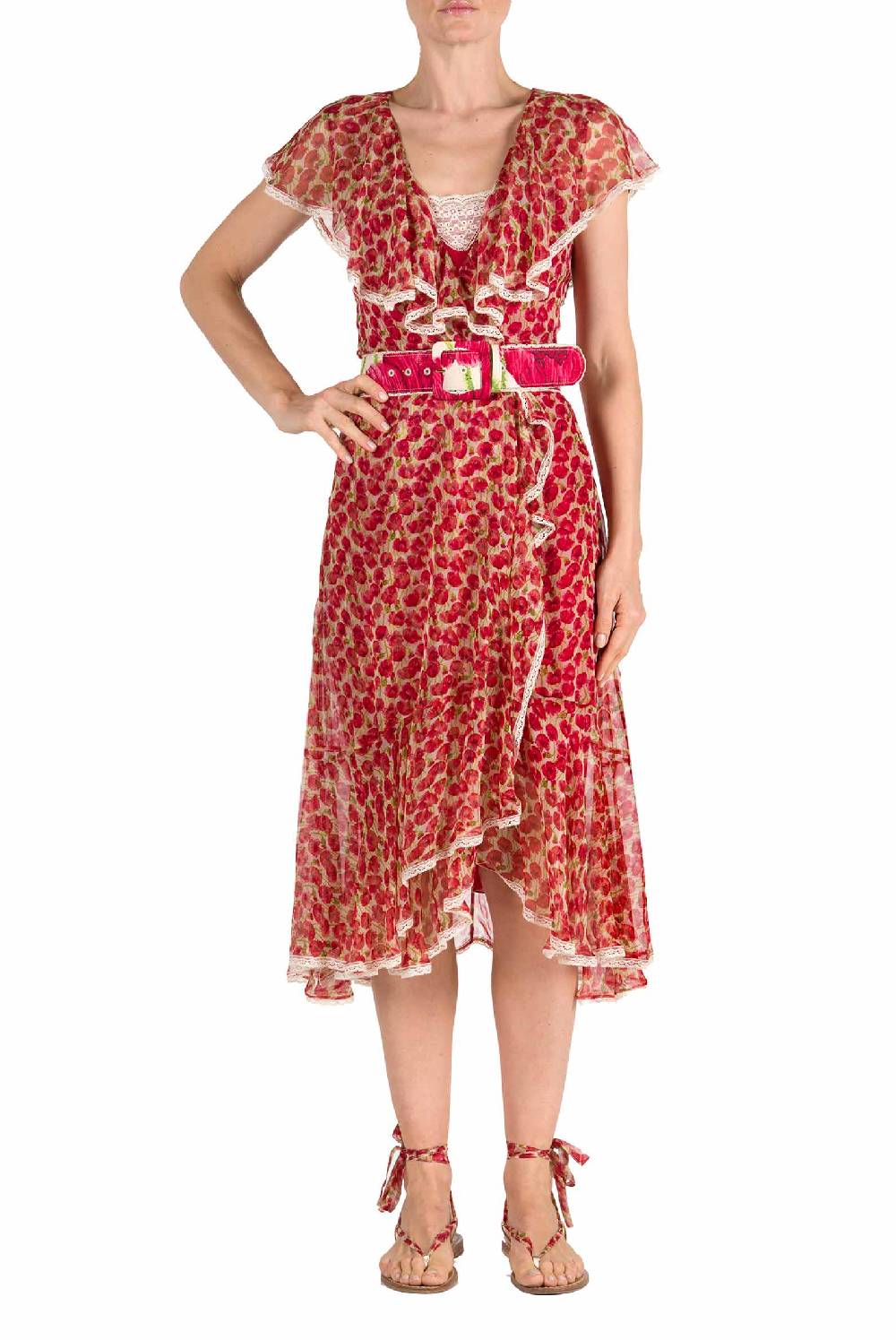Luisa Beccaria Abito in chiffon con micro papaveri Offerta migliore