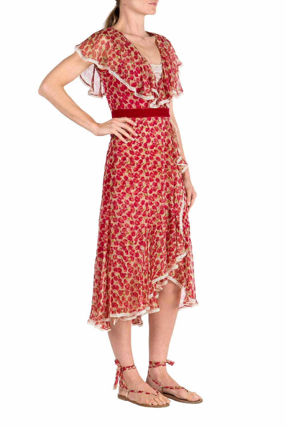 Luisa Beccaria Abito in chiffon con micro papaveri Offerta migliore