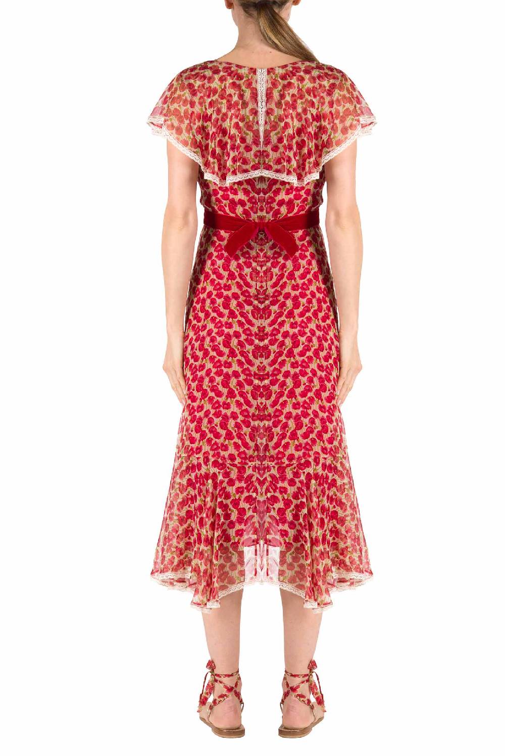 Luisa Beccaria Abito in chiffon con micro papaveri Offerta migliore