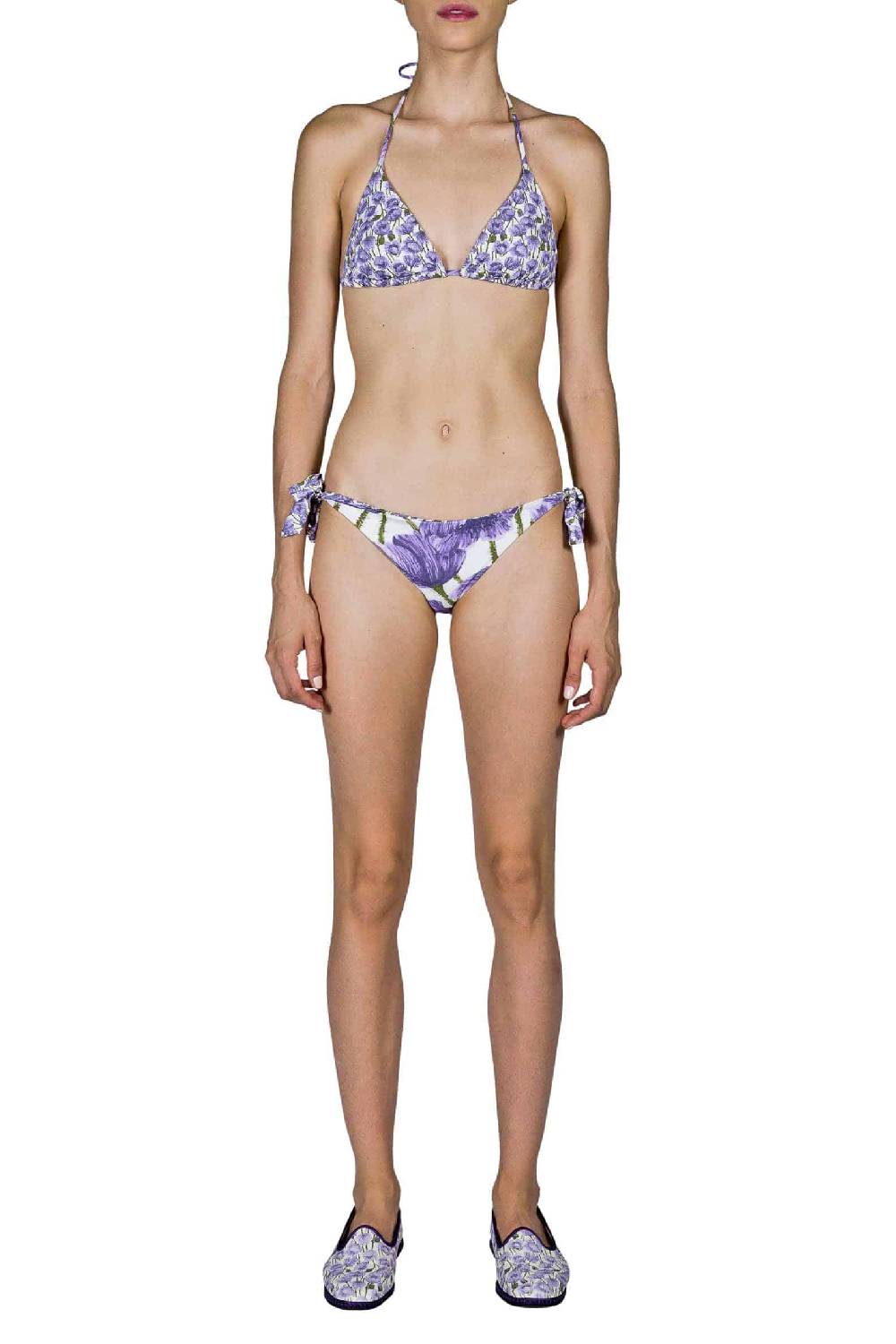 Luisa Beccaria Bikini Triangolo E Slip Lilla Papaveri Double Face Sottocosto