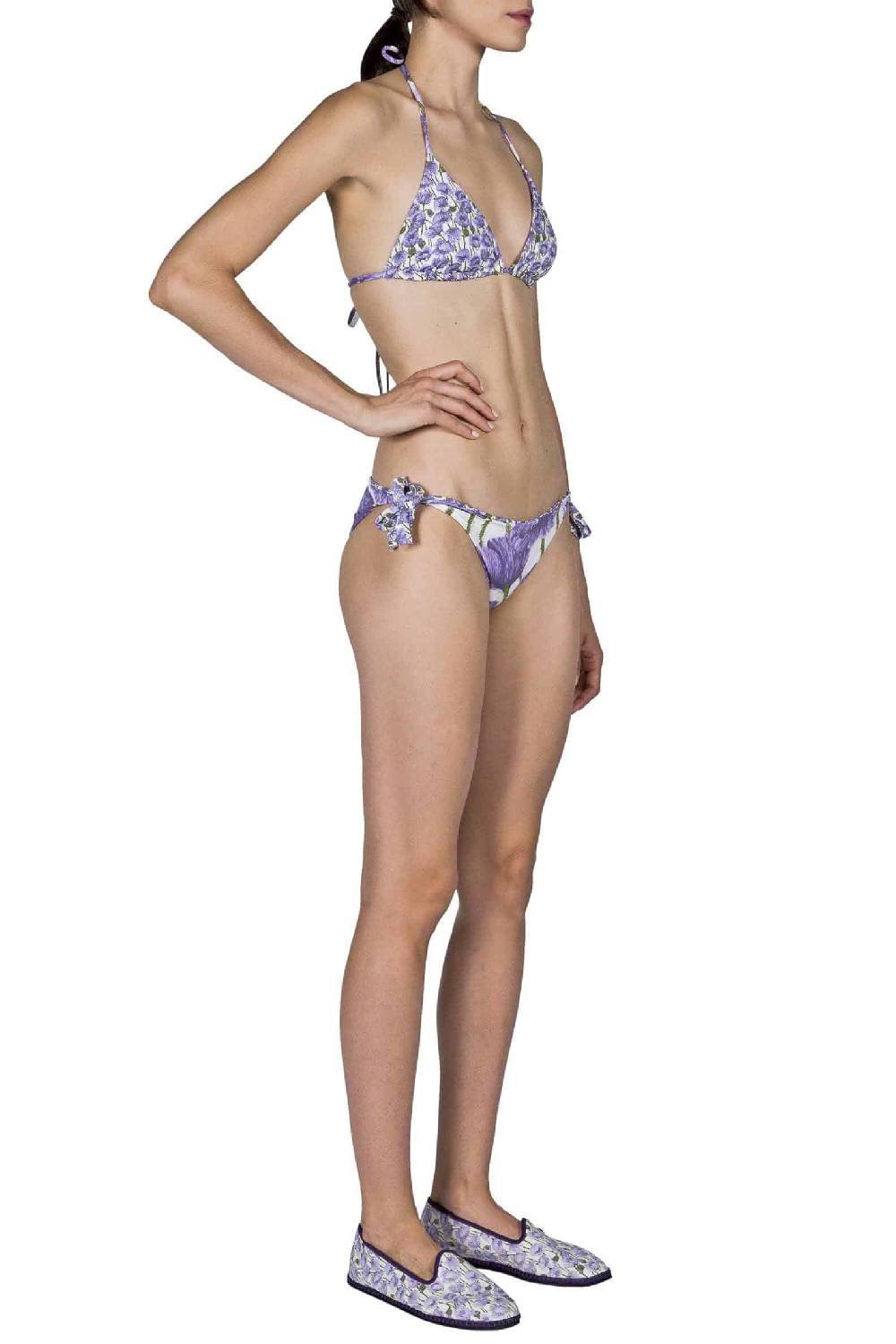 Luisa Beccaria Bikini Triangolo E Slip Lilla Papaveri Double Face Sottocosto