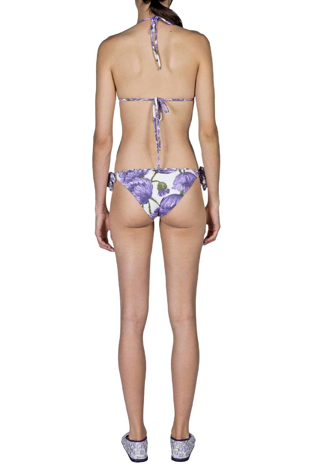 Luisa Beccaria Bikini Triangolo E Slip Lilla Papaveri Double Face Sottocosto