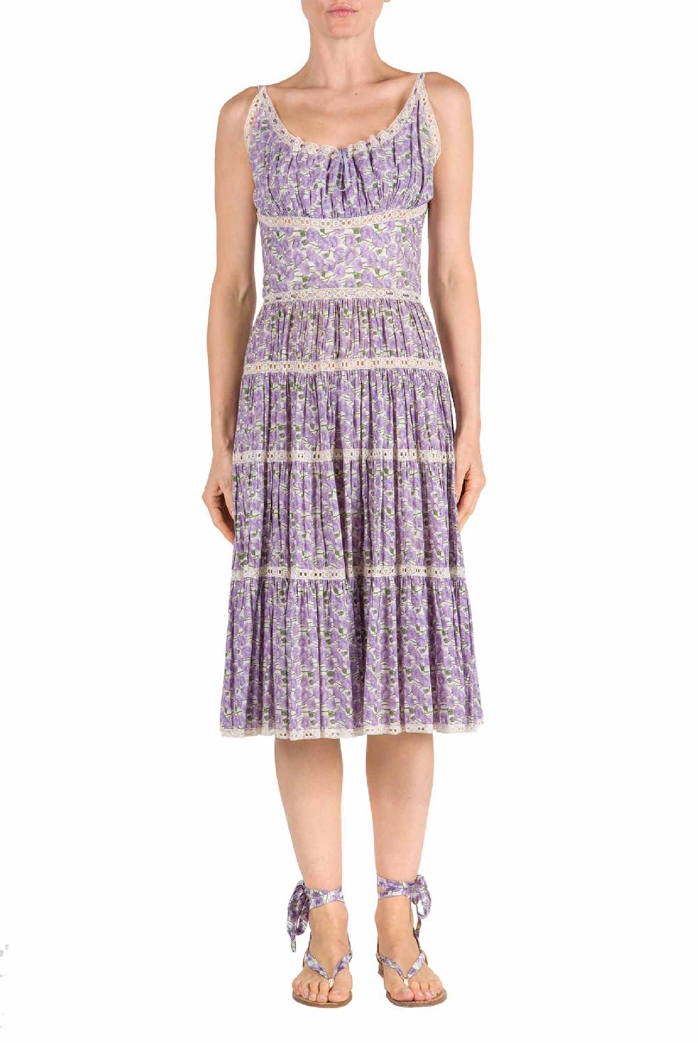 Luisa Beccaria Abito in cotone micro papaveri Sconto