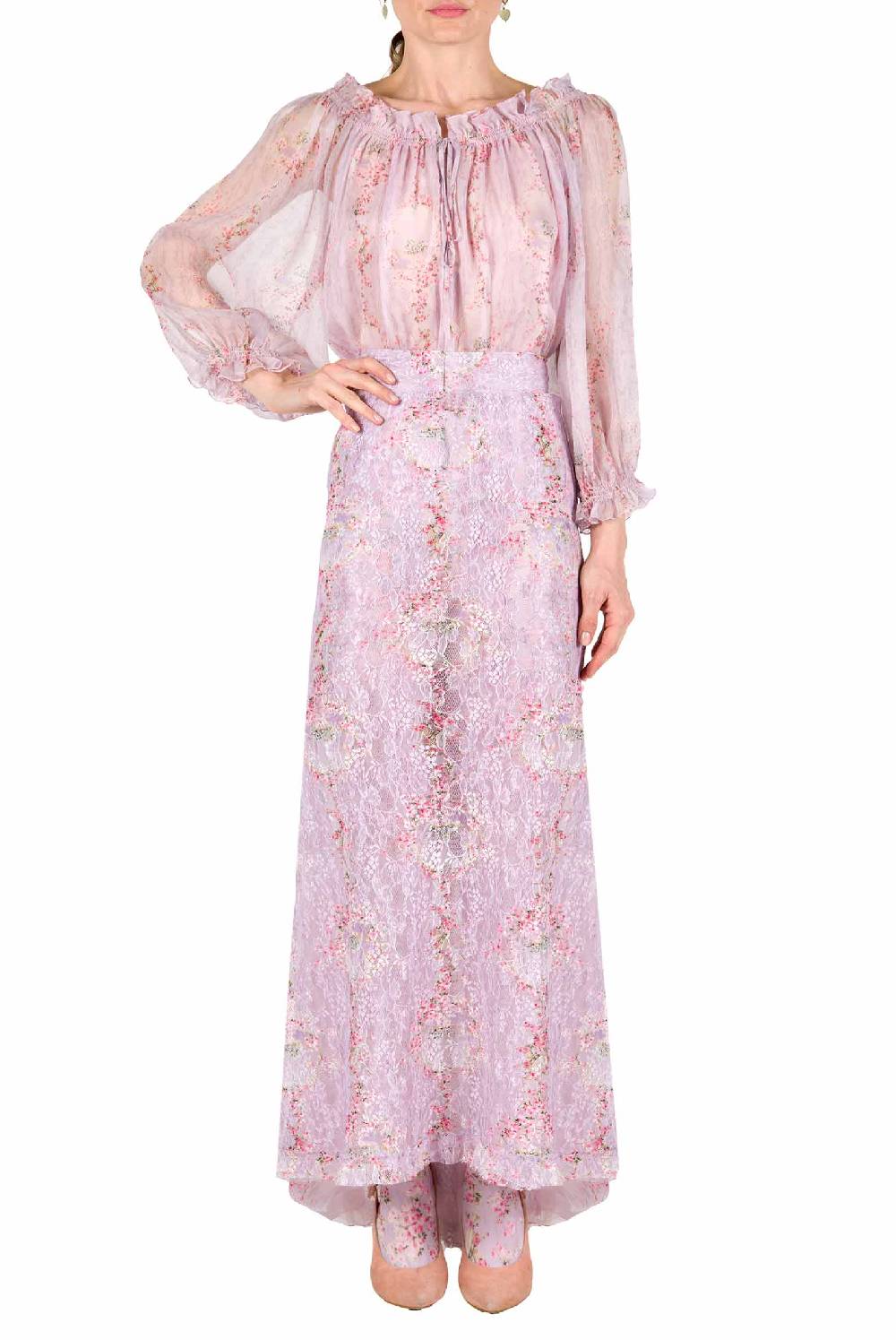 Luisa Beccaria Camicetta a cerchio di rose stampata in creponne di chiffon In Vendita