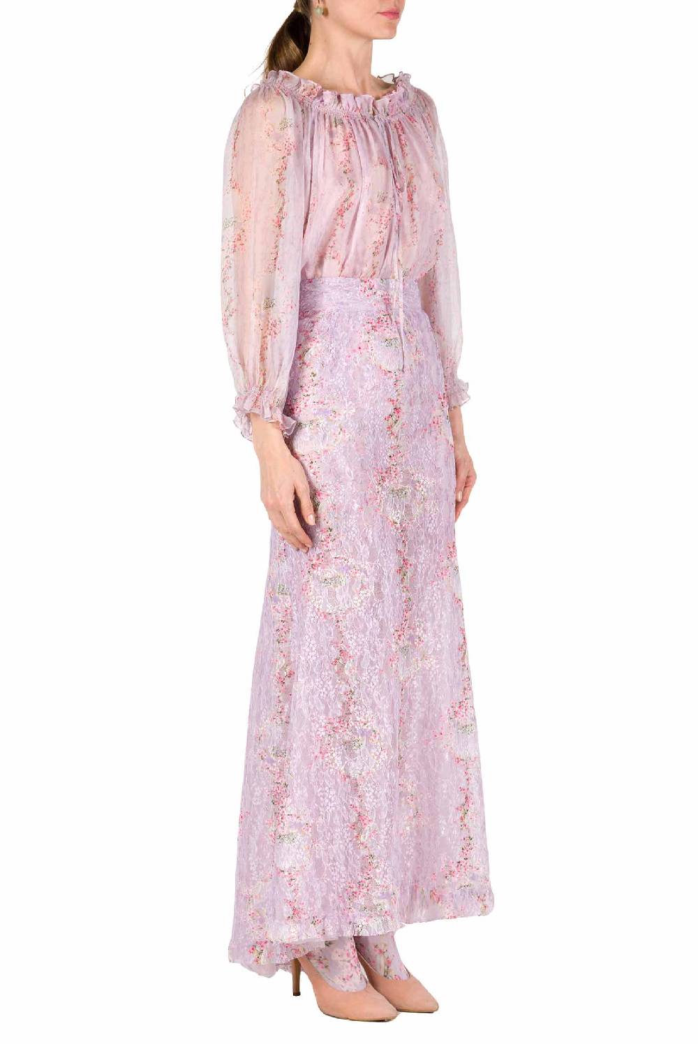 Luisa Beccaria Camicetta a cerchio di rose stampata in creponne di chiffon In Vendita