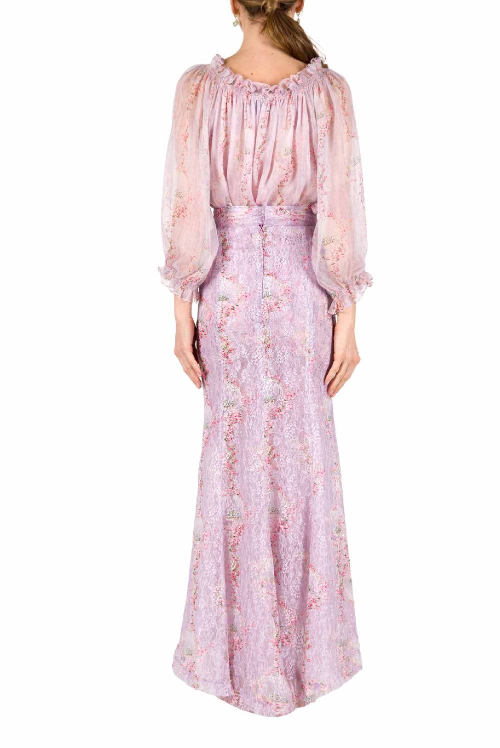 Luisa Beccaria Camicetta a cerchio di rose stampata in creponne di chiffon In Vendita