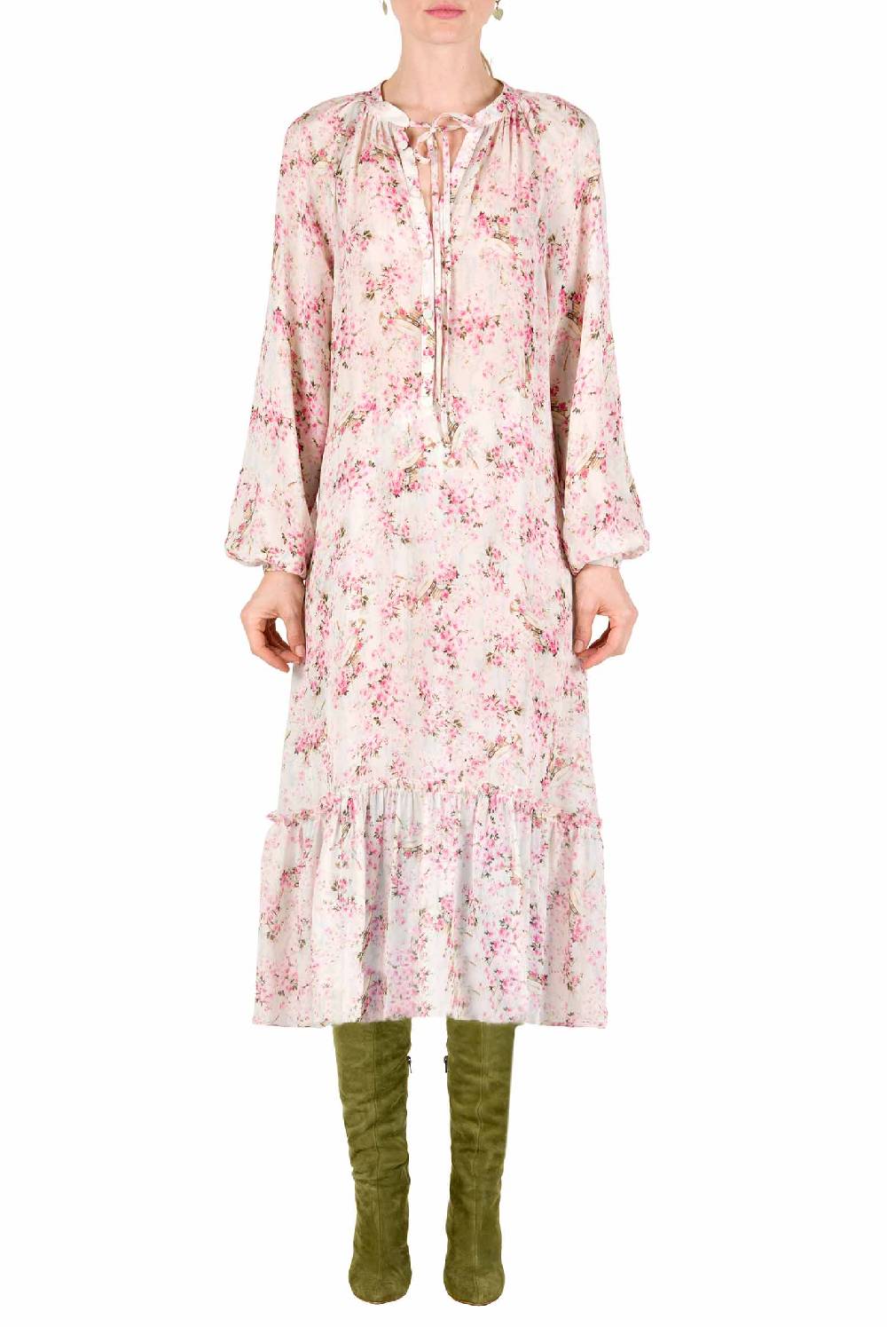 Luisa Beccaria Abito ampio raglan con stampa boccioli di rosa Vendita Calda