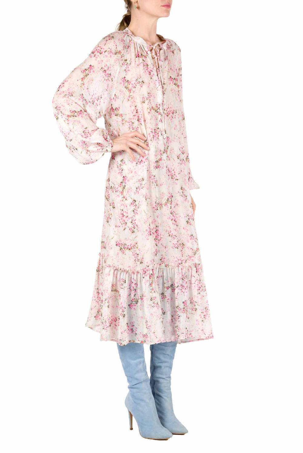 Luisa Beccaria Abito ampio raglan con stampa boccioli di rosa Vendita Calda