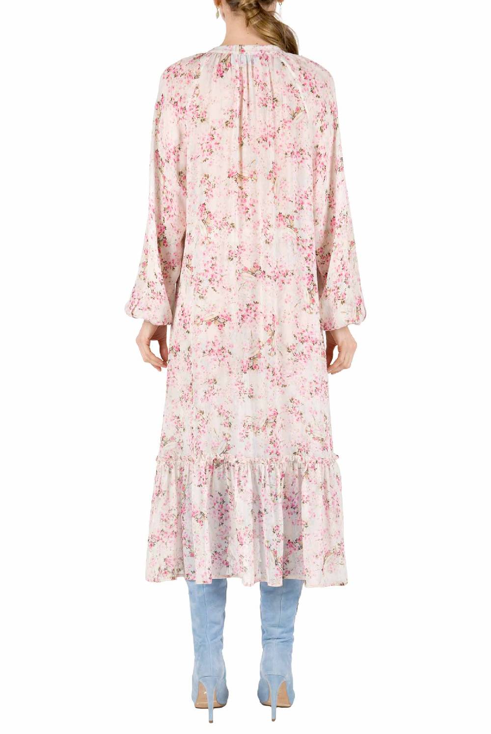 Luisa Beccaria Abito ampio raglan con stampa boccioli di rosa Vendita Calda