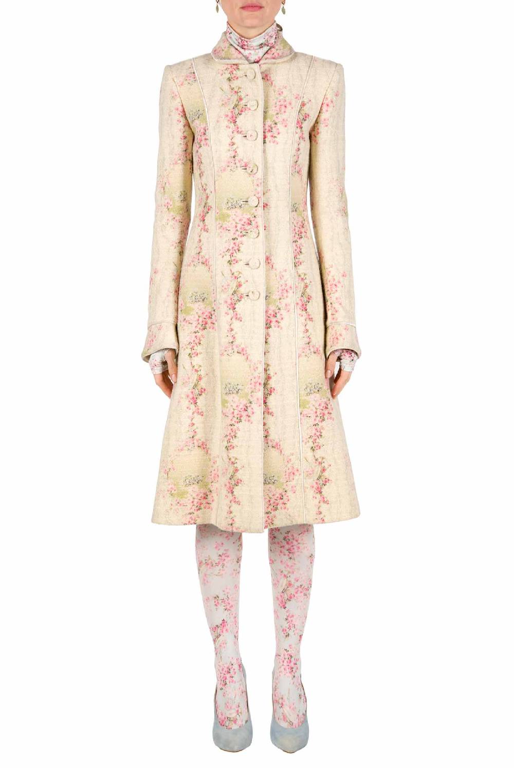 Luisa Beccaria Cappotto Cerchio Di Rose In Lana Con Lurex Super Saving Price