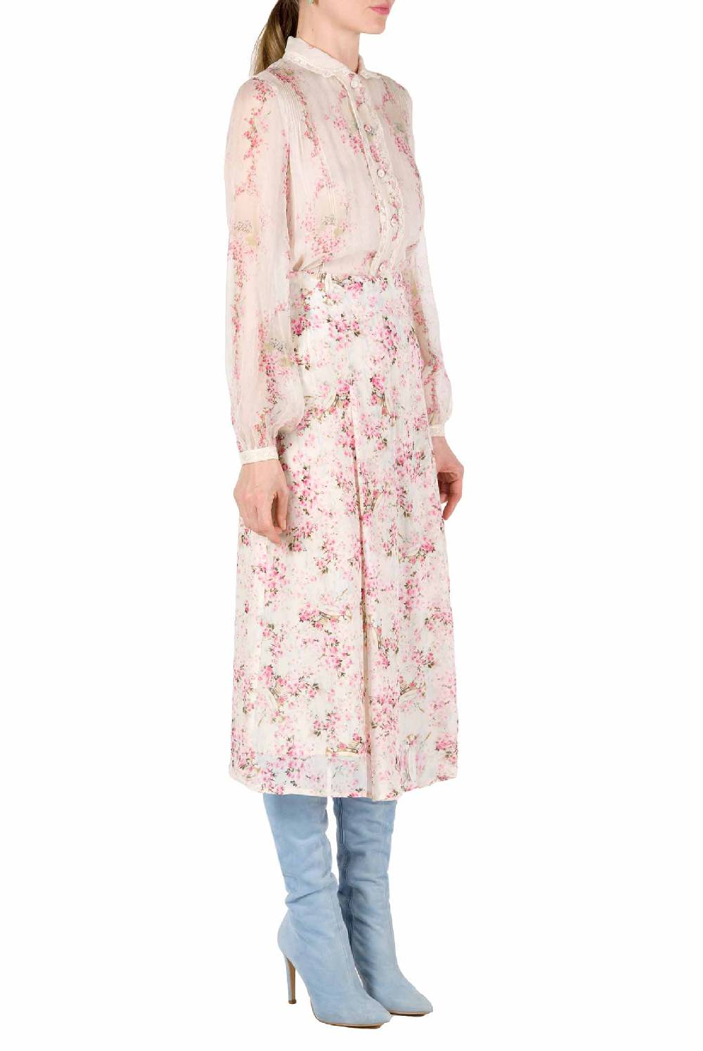 Luisa Beccaria Cerchio Di Rose Camicia In Chiffon Saldi Di Fabbrica
