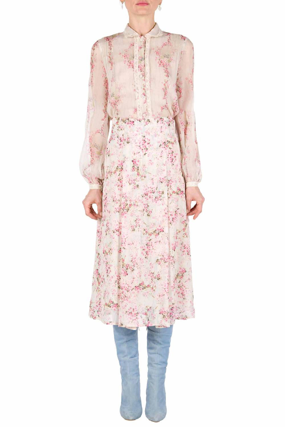 Luisa Beccaria Cerchio Di Rose Camicia In Chiffon Saldi Di Fabbrica