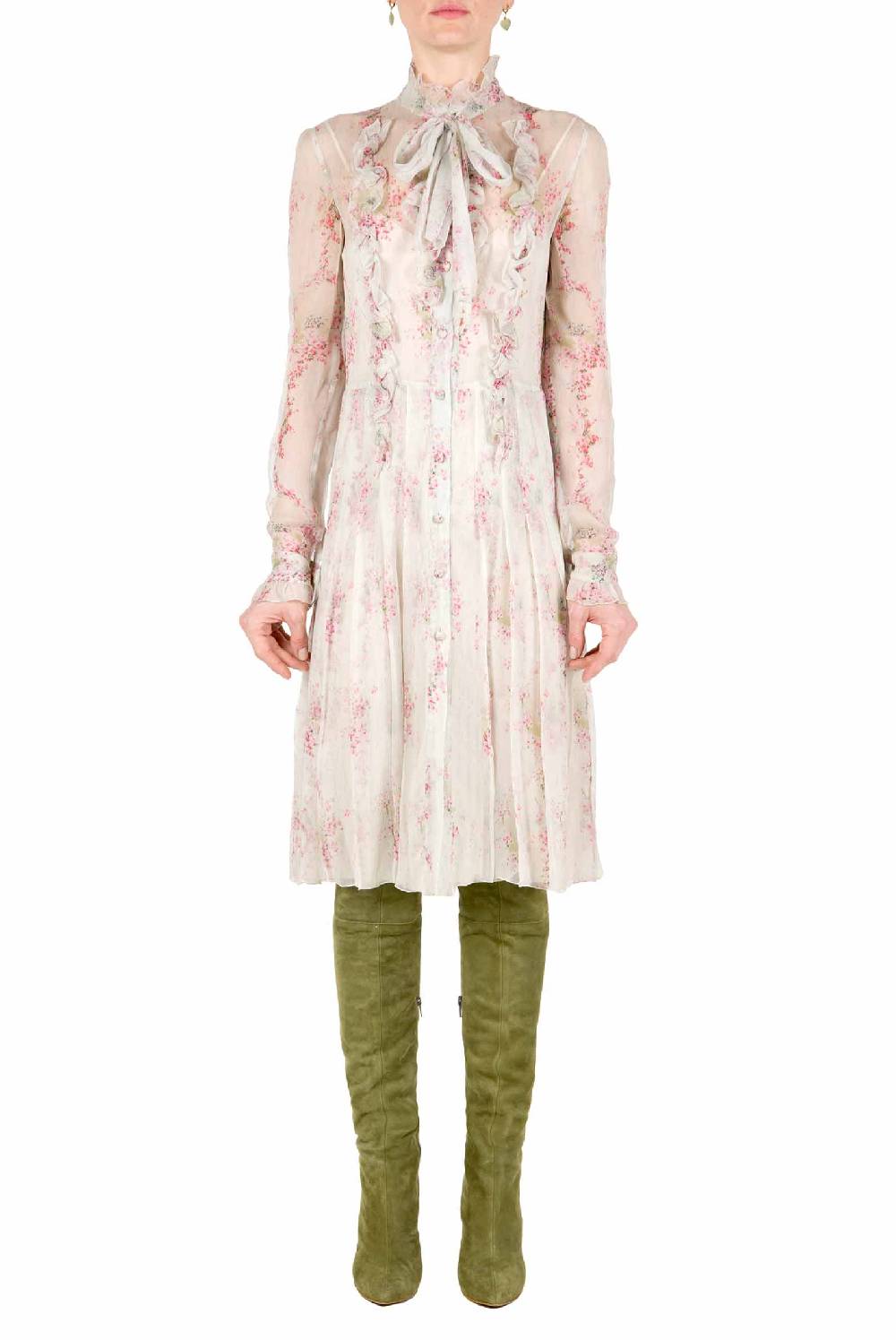 Luisa Beccaria Abito in chiffon a pieghe stampato con cerchi di rose Ultimi due giorni