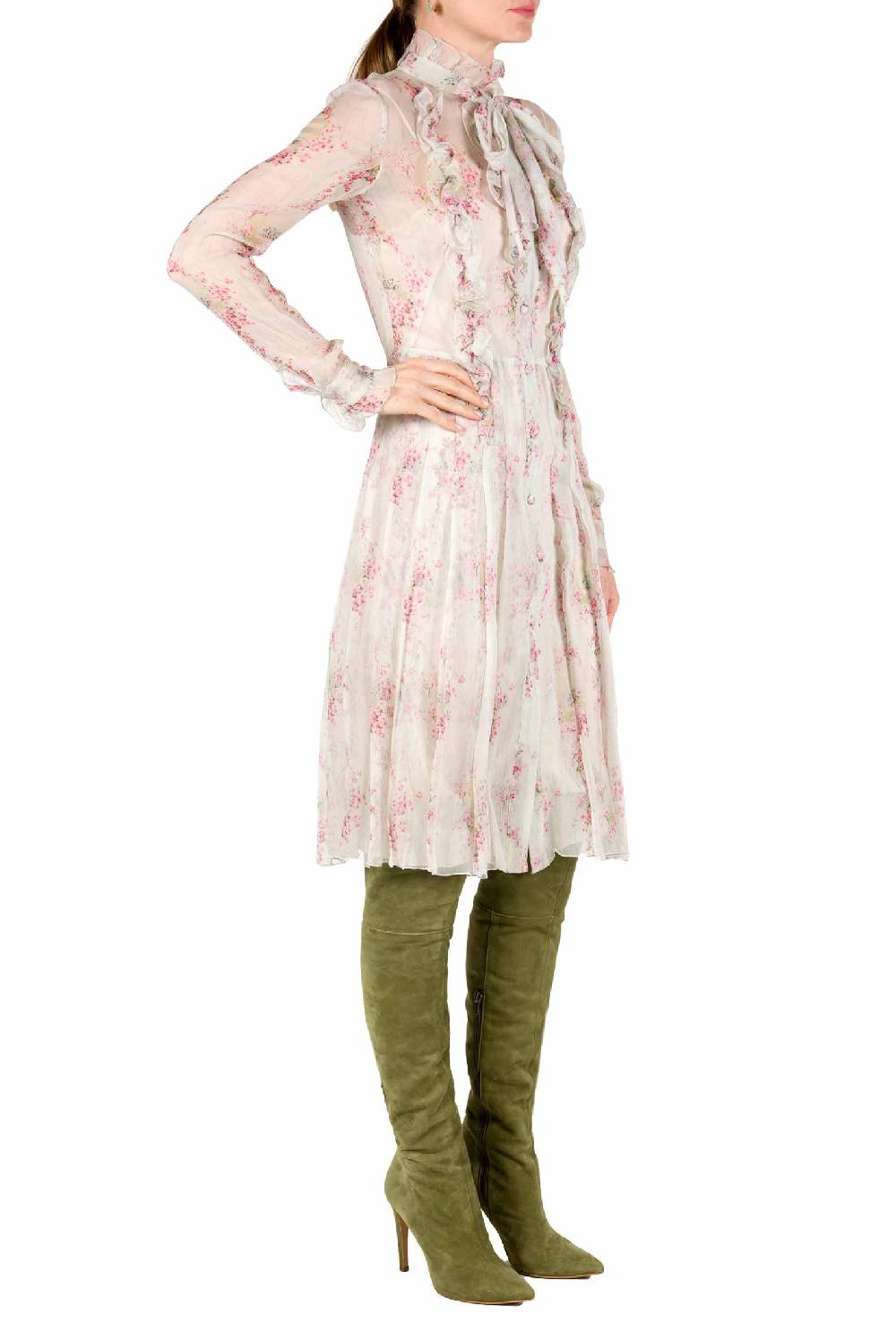 Luisa Beccaria Abito in chiffon a pieghe stampato con cerchi di rose Ultimi due giorni